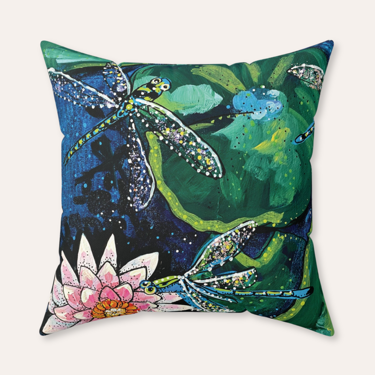 Dragonfly Lily Velveteen Throw Pillow