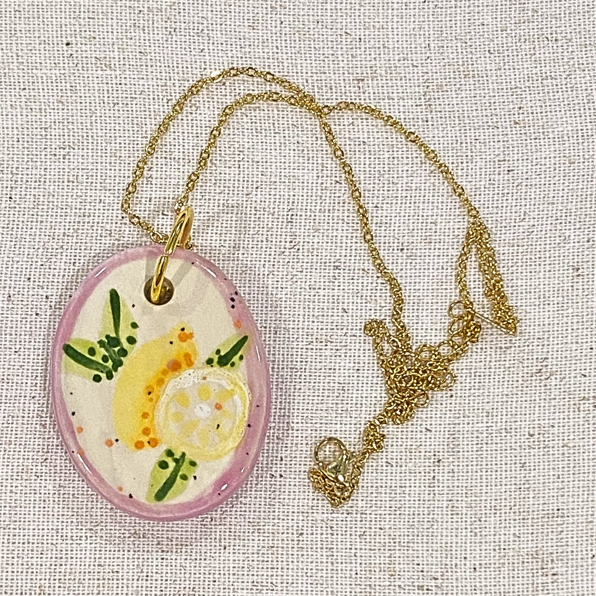Lemon Hand Painted Ceramic Necklace