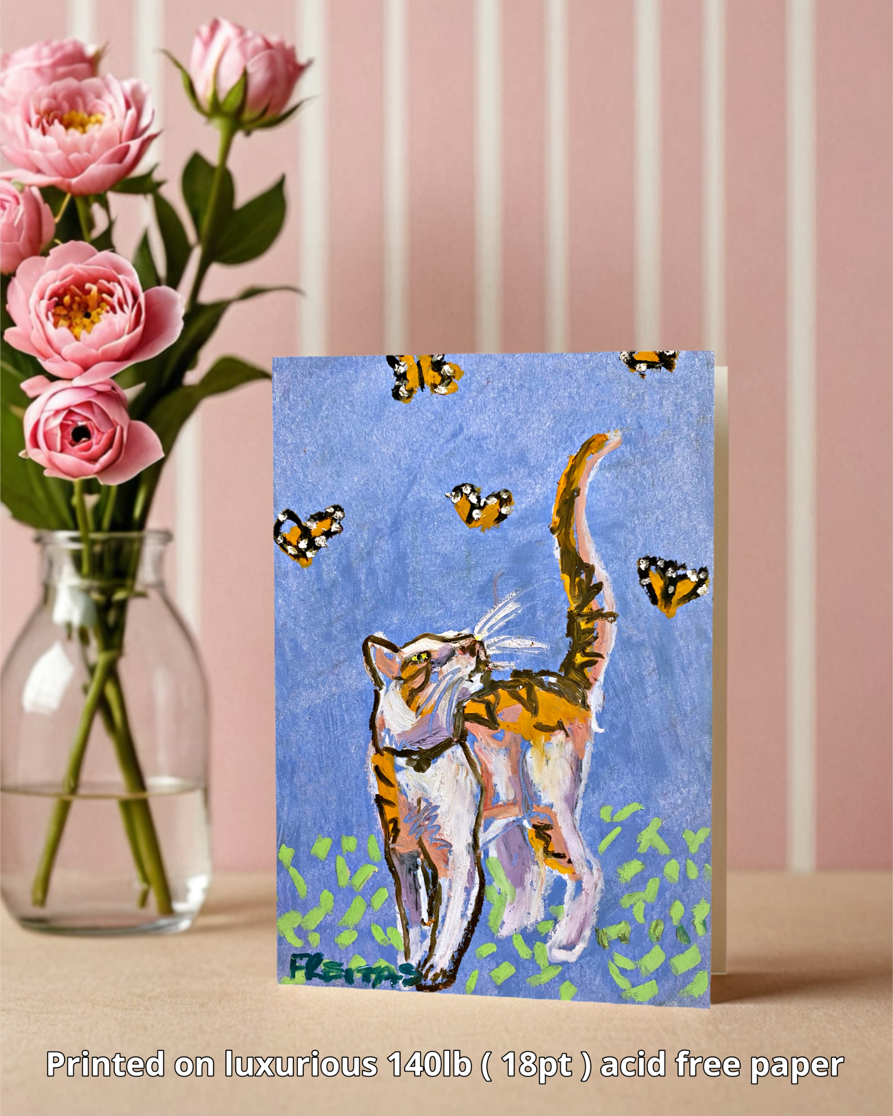 Tabby Cat & Monarch - Greeting Card / Fine Art Print