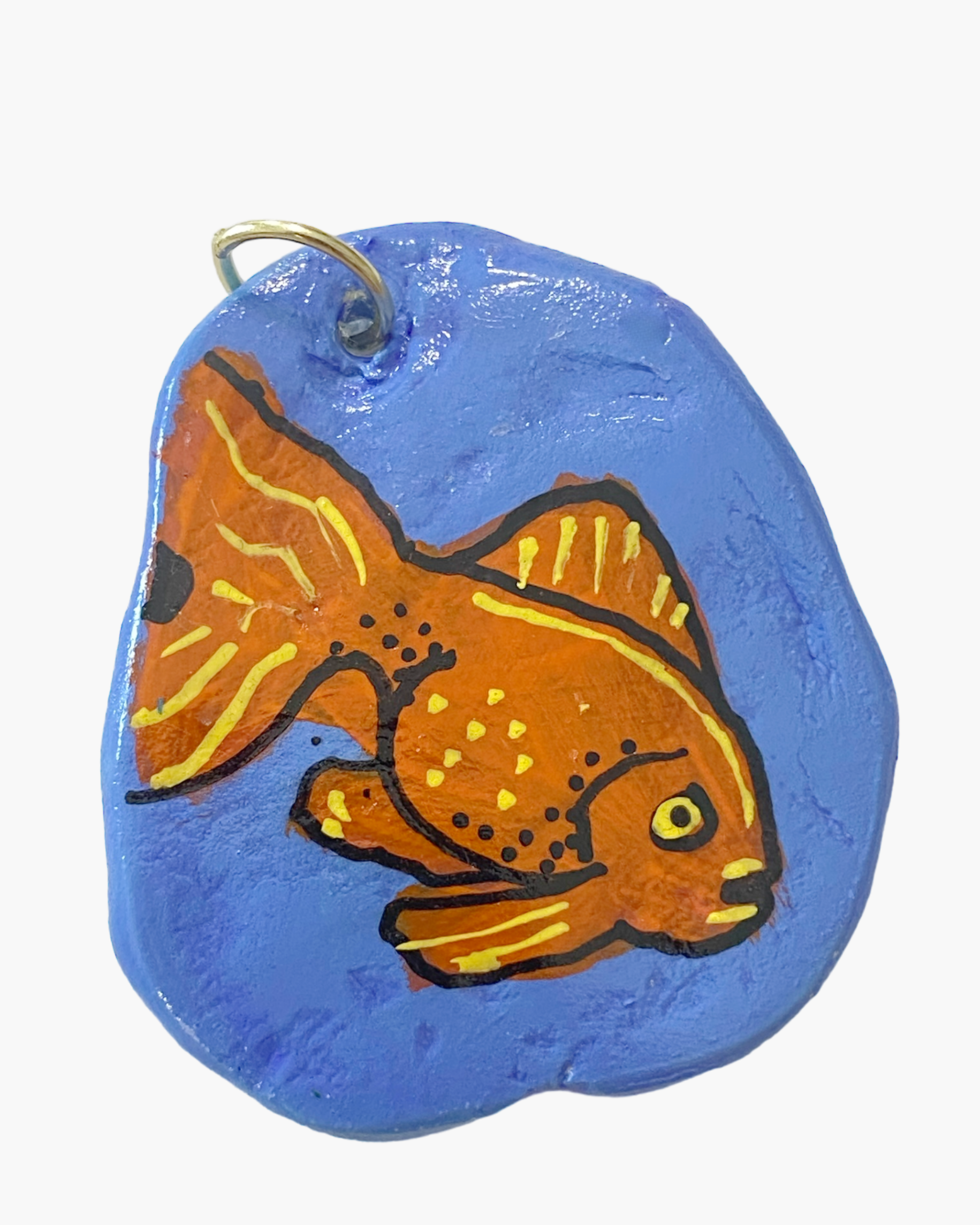 Periwinkle Goldfish Hand Painted Pendant