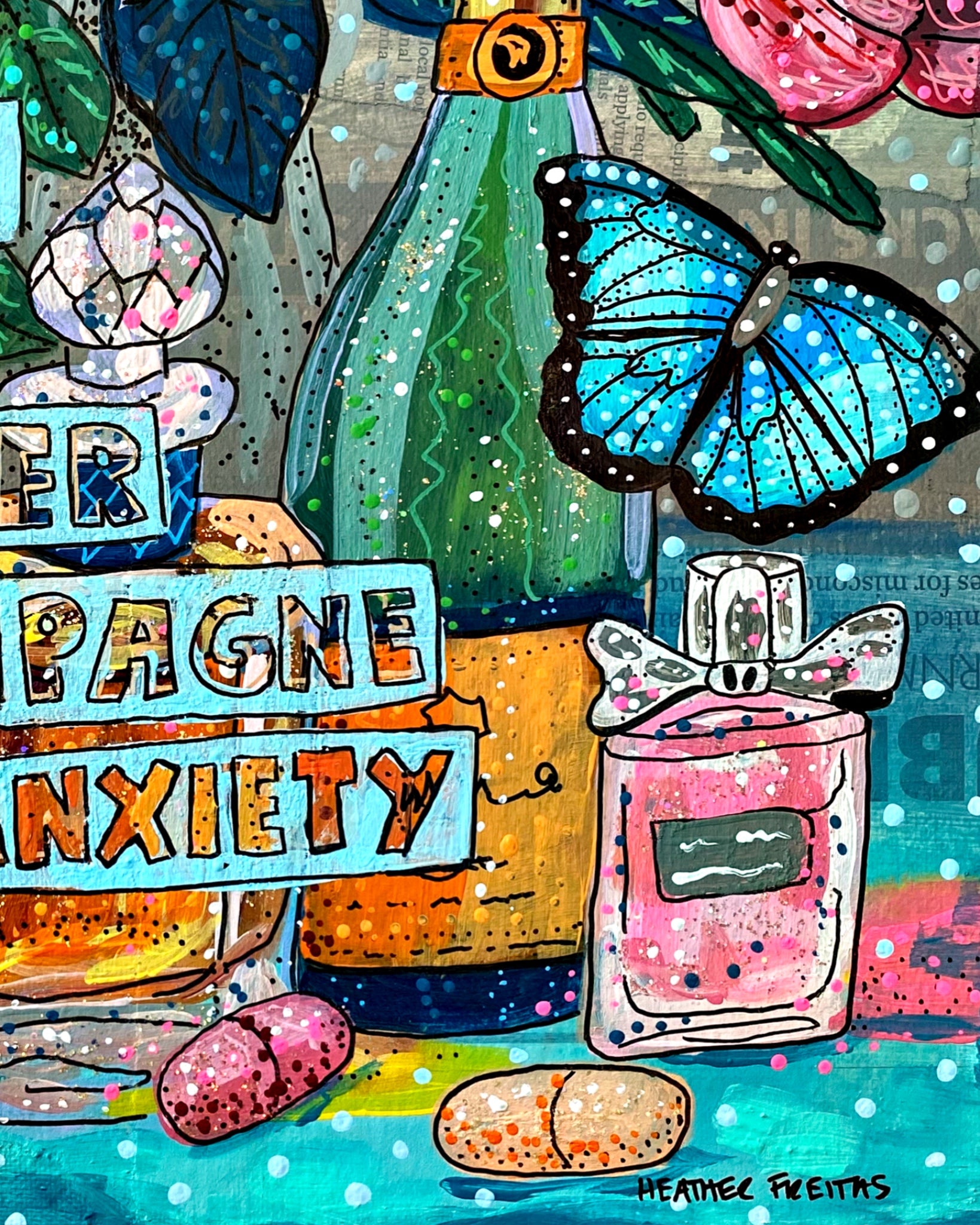 Made Of Glitter, Champagne & Anxiety ( Original Painting ) - Heather Freitas - fine art home deccor