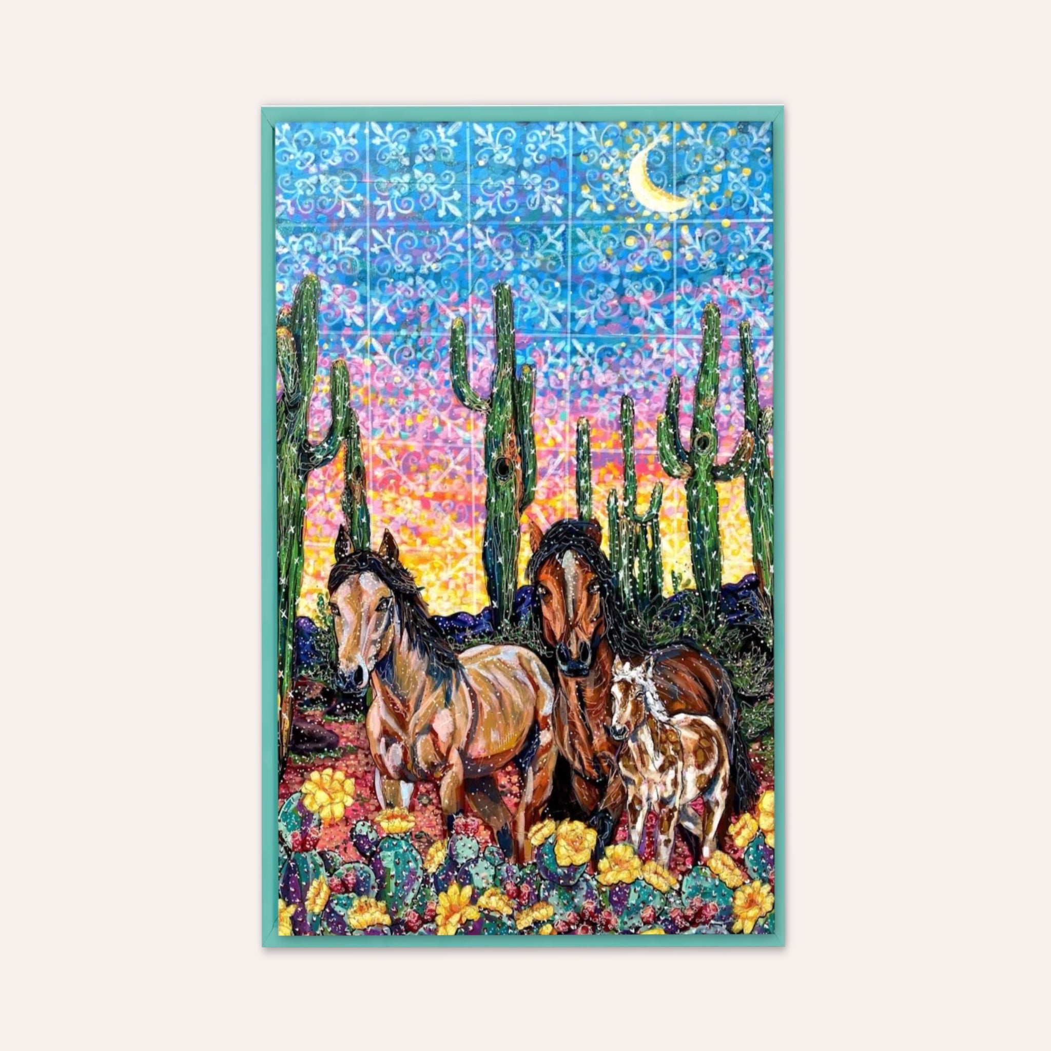Southwestern Tile & Wild Horses ( Original Painting )