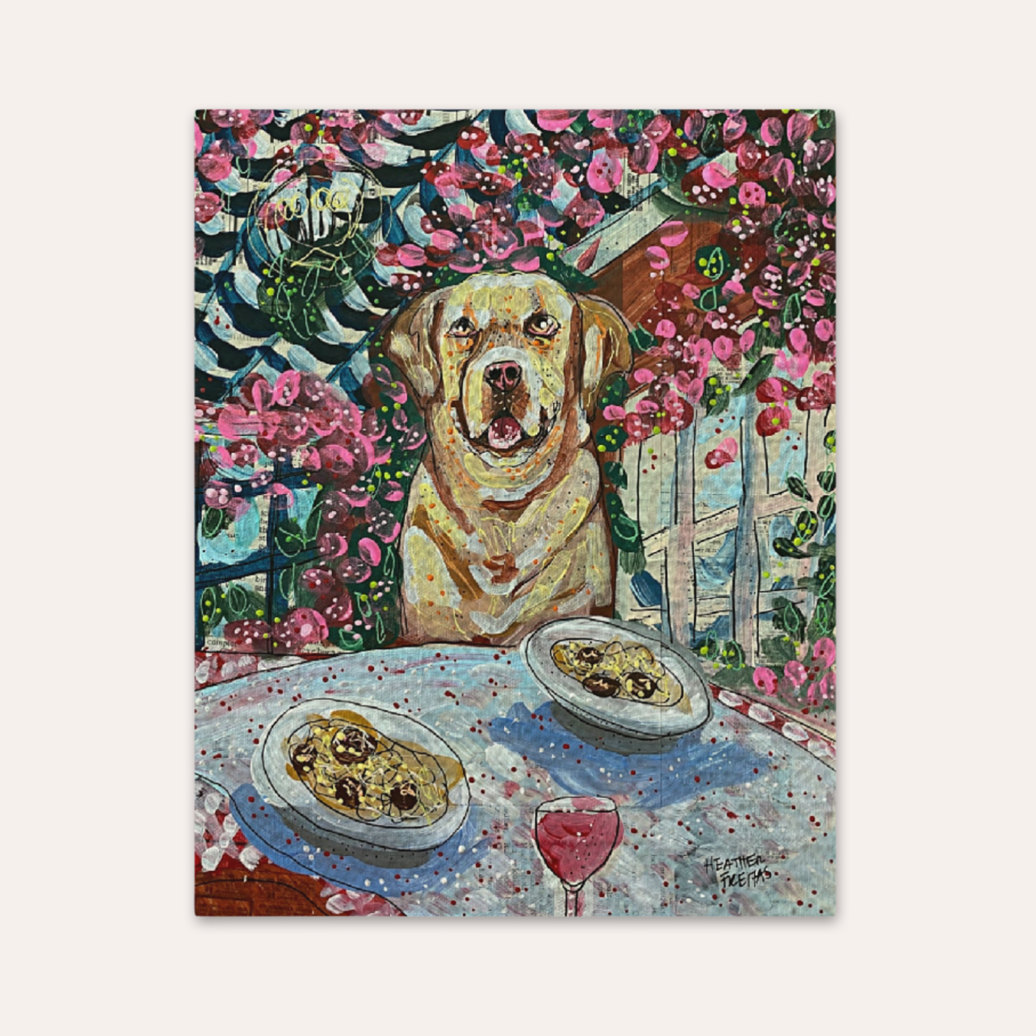 Yellow Lab At Italian Resturant Fine Art Print