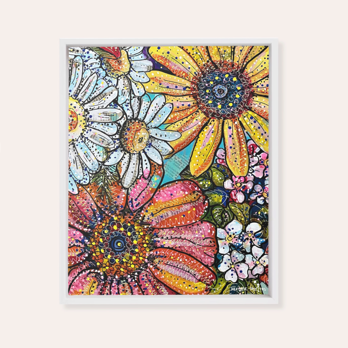 Flower Power Framed Fine Art Canvas Print