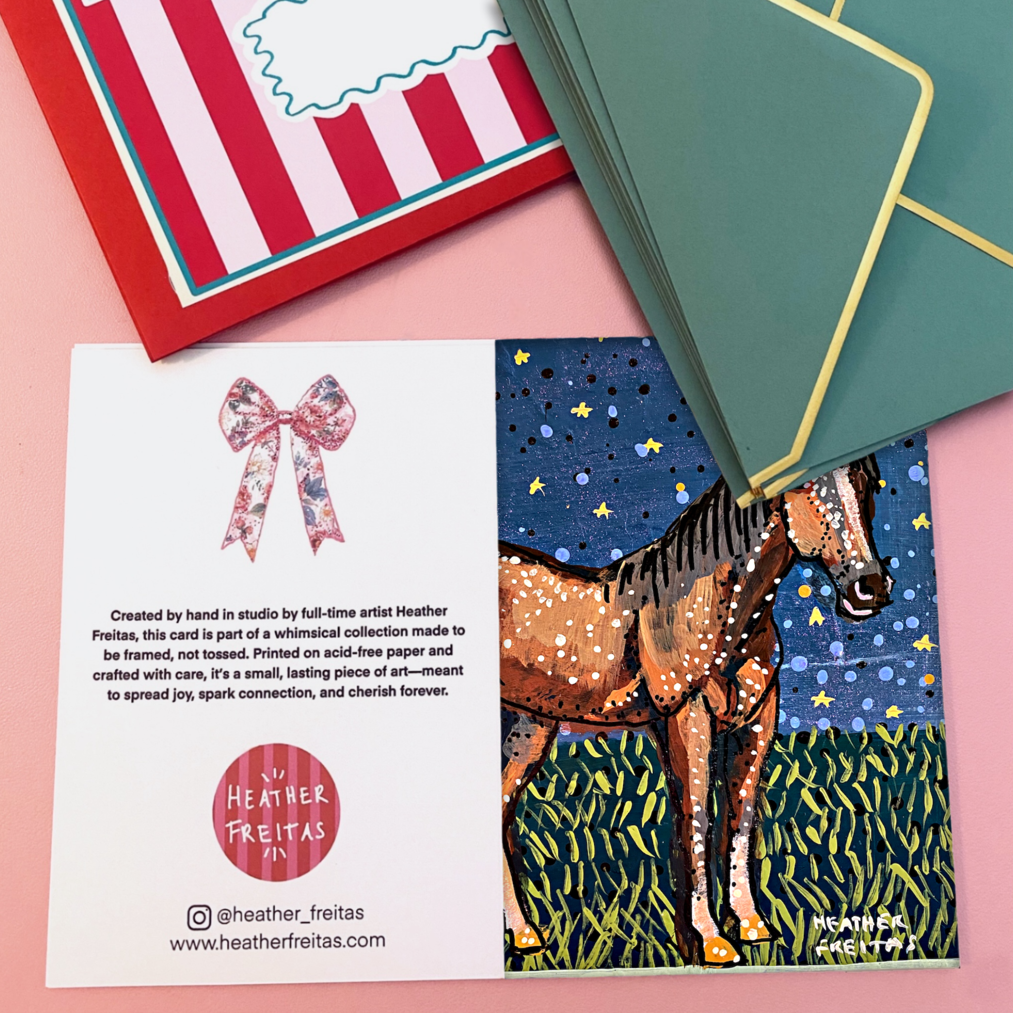 Brown Horse Starry Night Fine Art Greeting Card