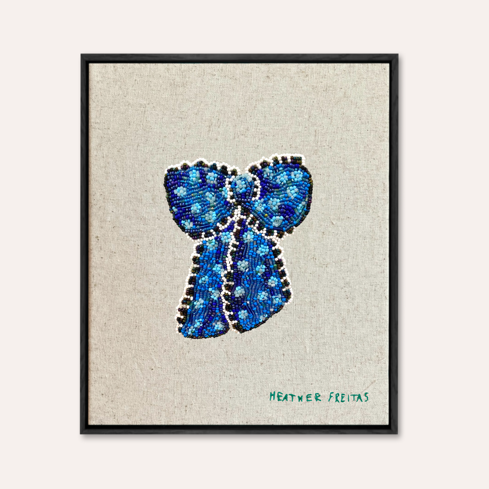 Blue Ribbon Beaded Embroidery Wall Art