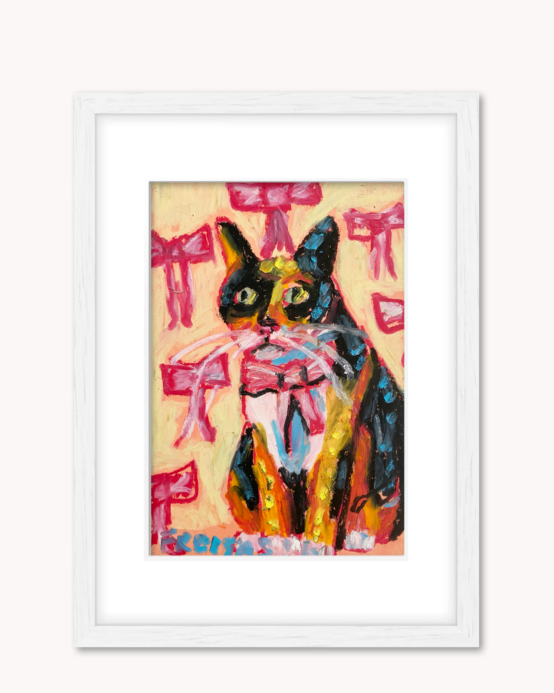 Calico Bow ( Framed Original Oil Pastel Art )