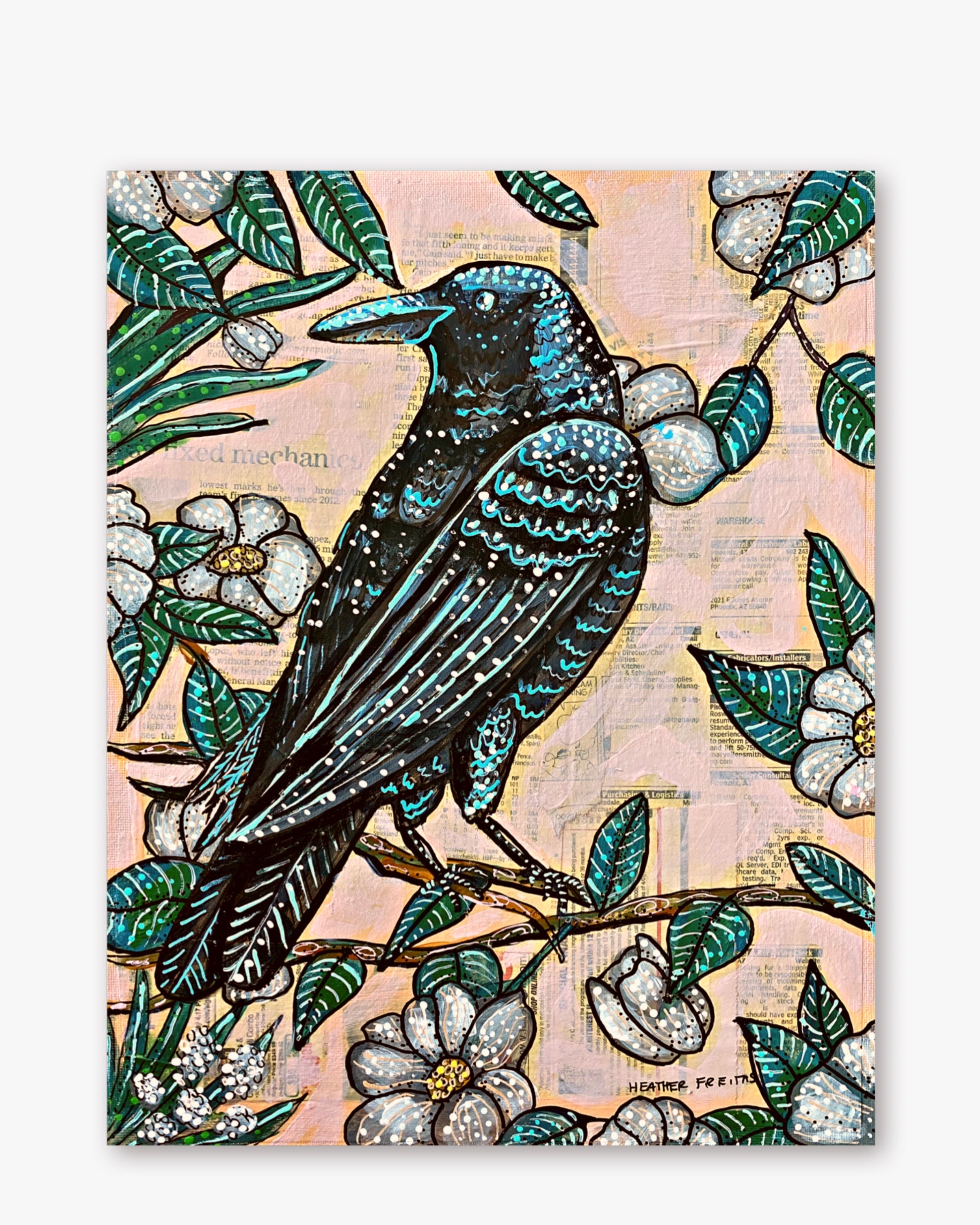 Vintage Floral Raven ( Original Painting )