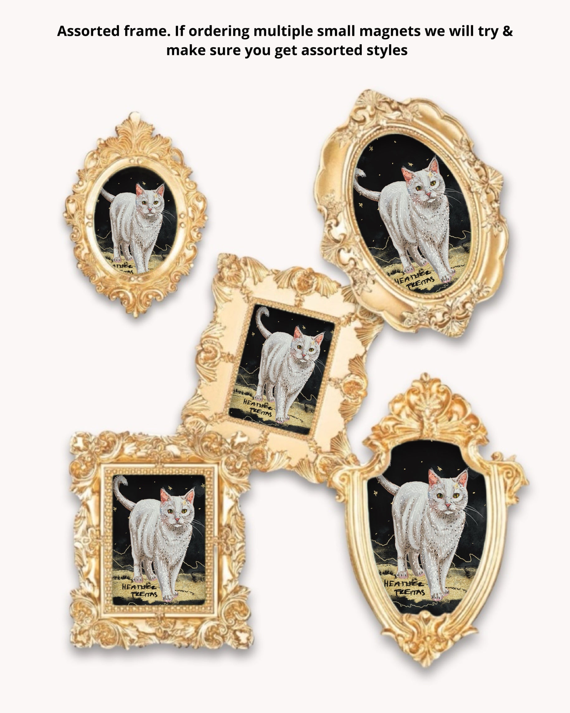 White Cat Framed Magnet ( Small )