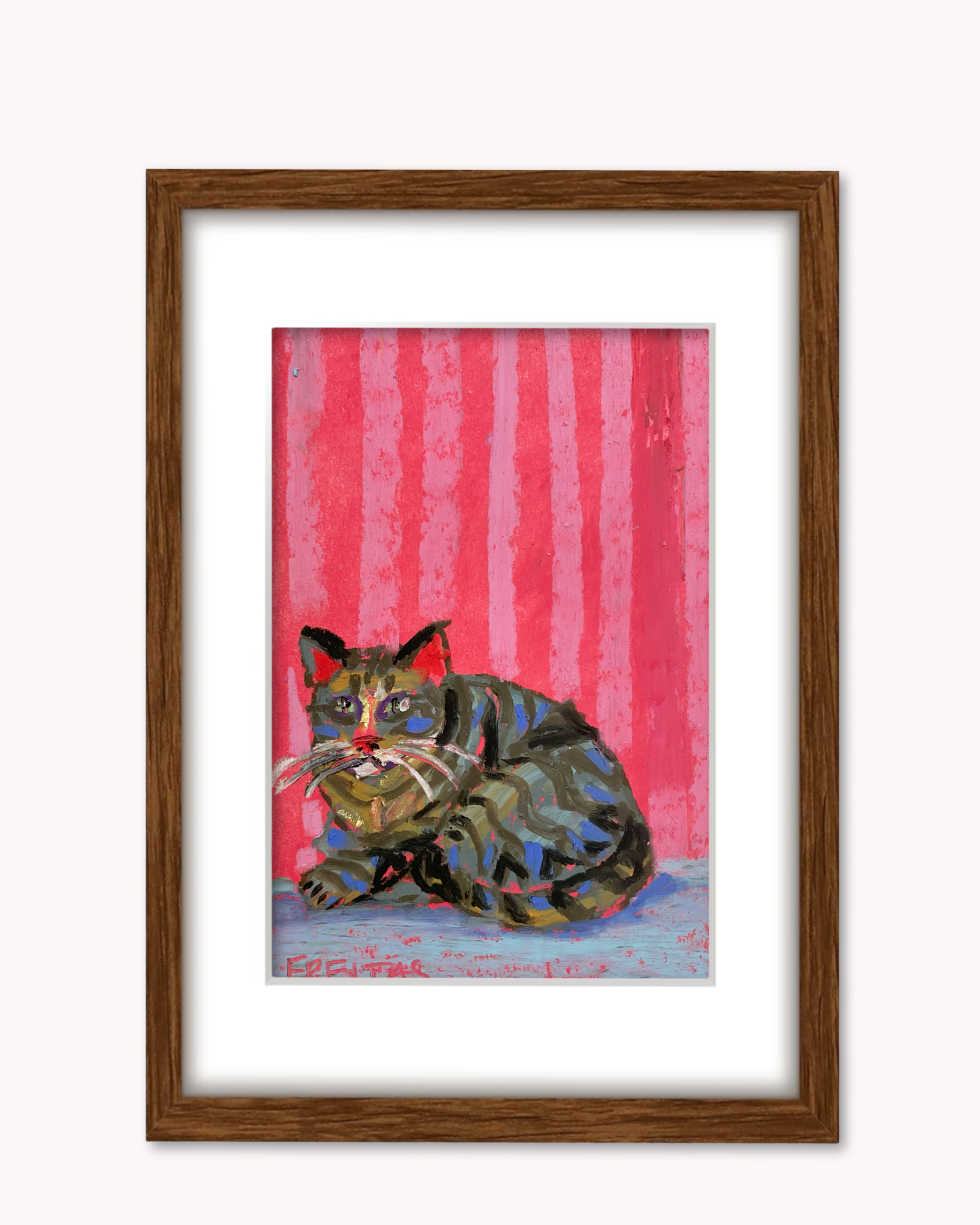 Red Stripe Tabby Cat ( Framed Original Oil Pastel Art )
