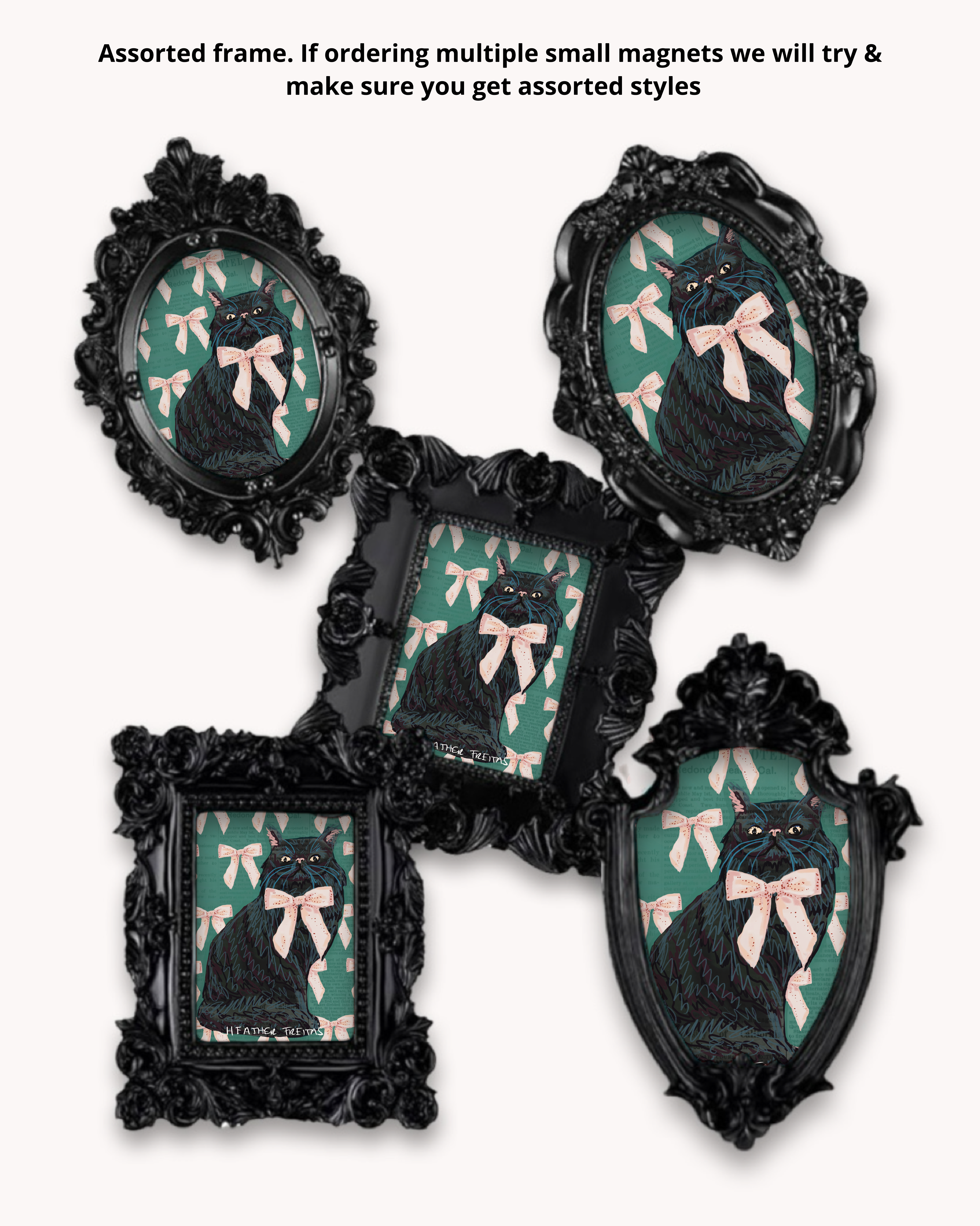 Black Persian Cat With Bow Framed Magnet ( Small )