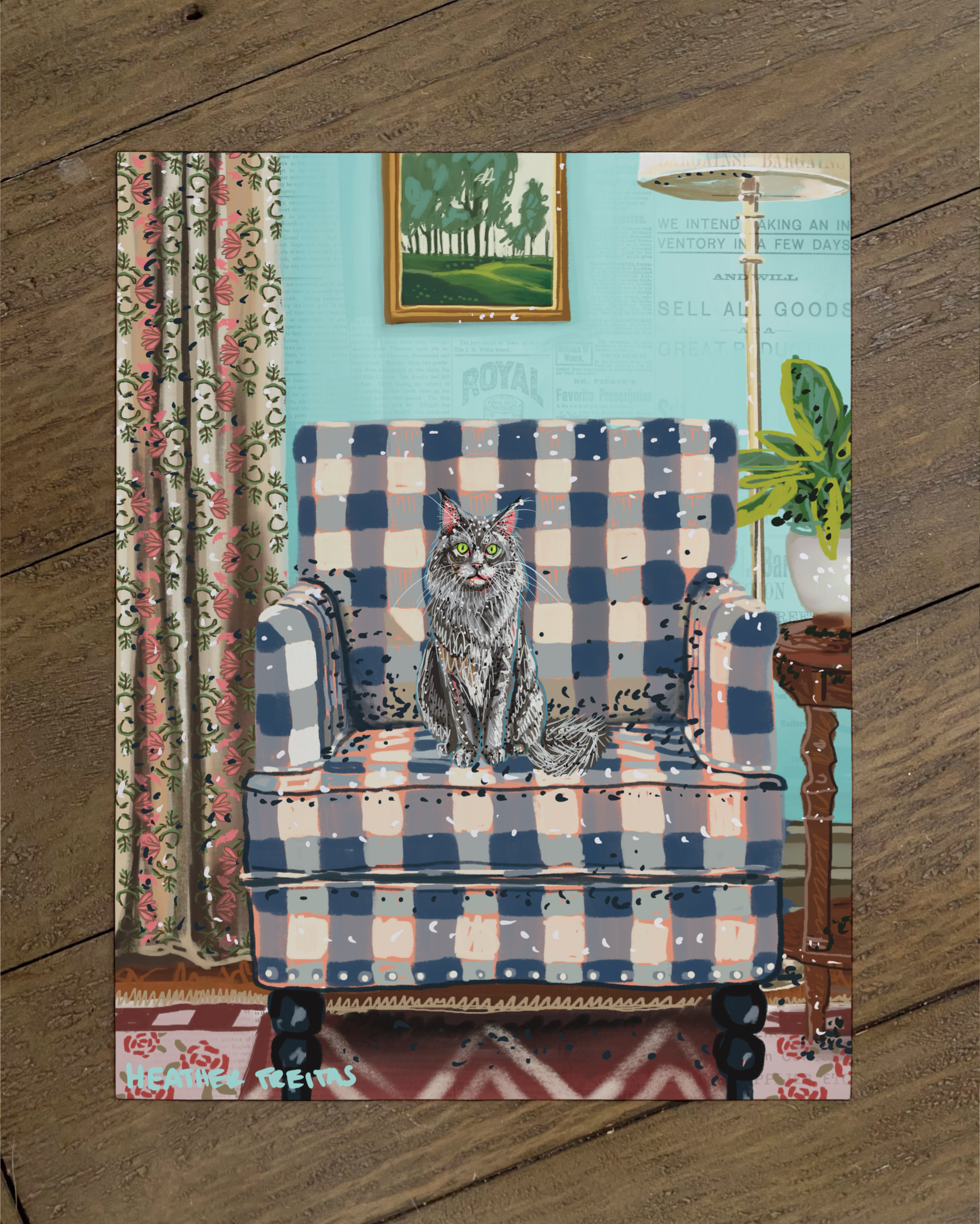 Long Hair Grey Cat - Build Your Pet Portrait Paper Print