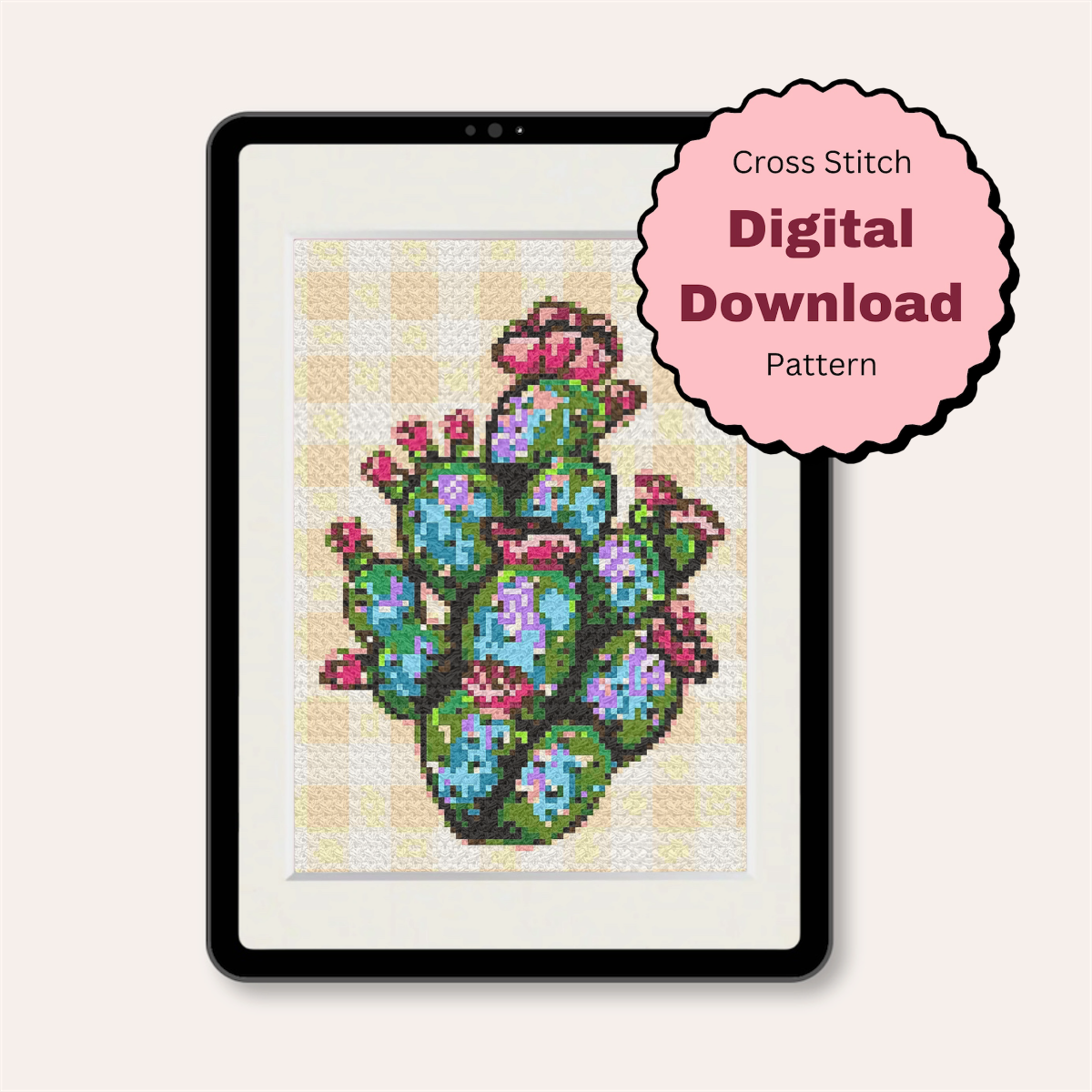 Prickly Pear Cactus Counted Cross Stitch Pattern ( Digital Download )