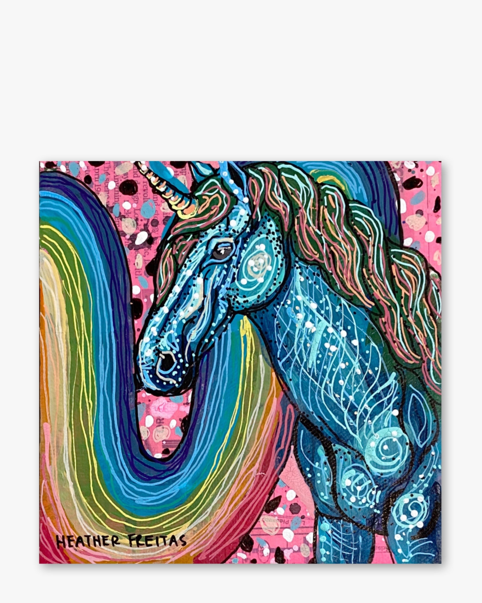 Vintage Rainbow Unicorn ( Original Painting )
