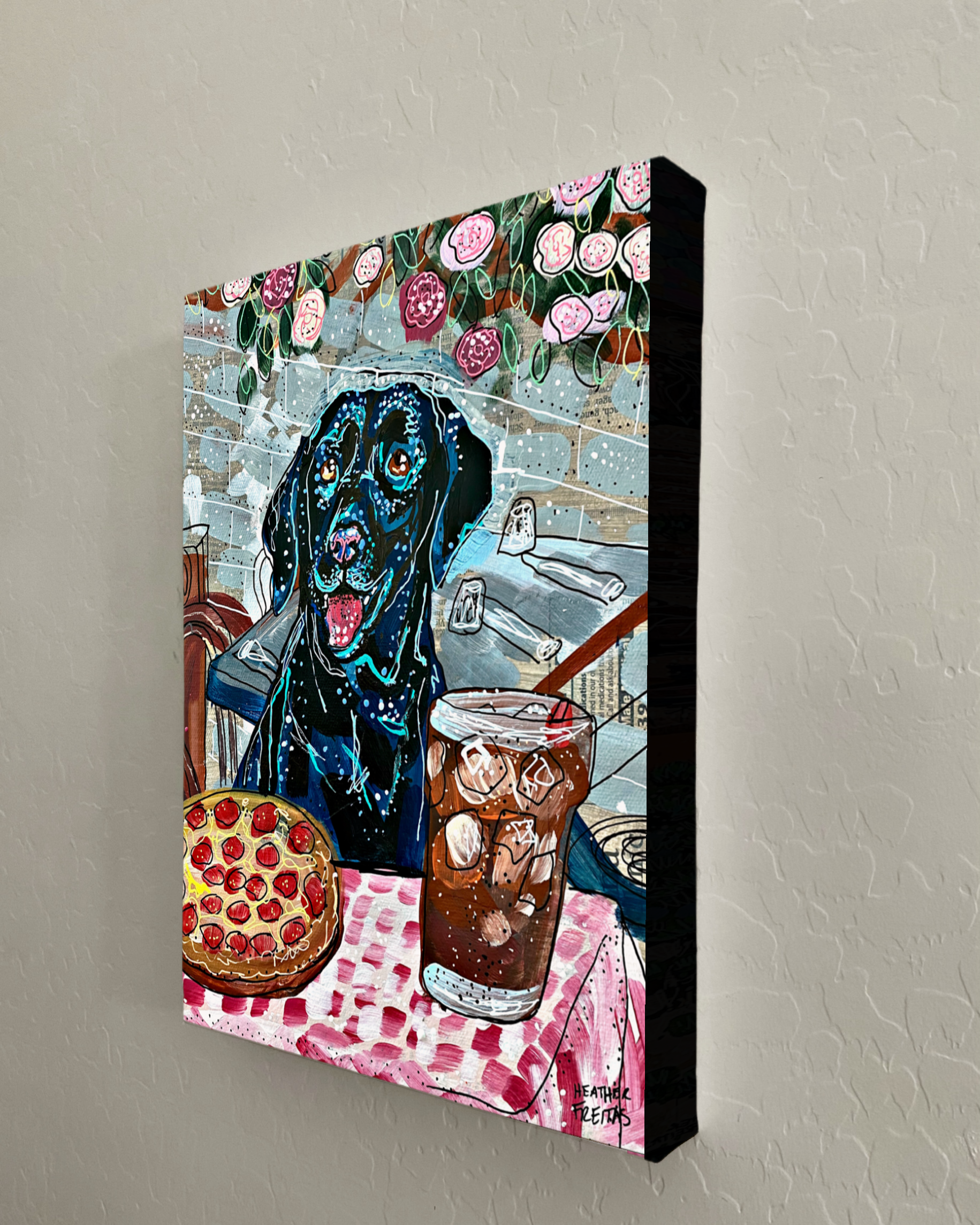 Black Labrador At Pizza Restaurant Print