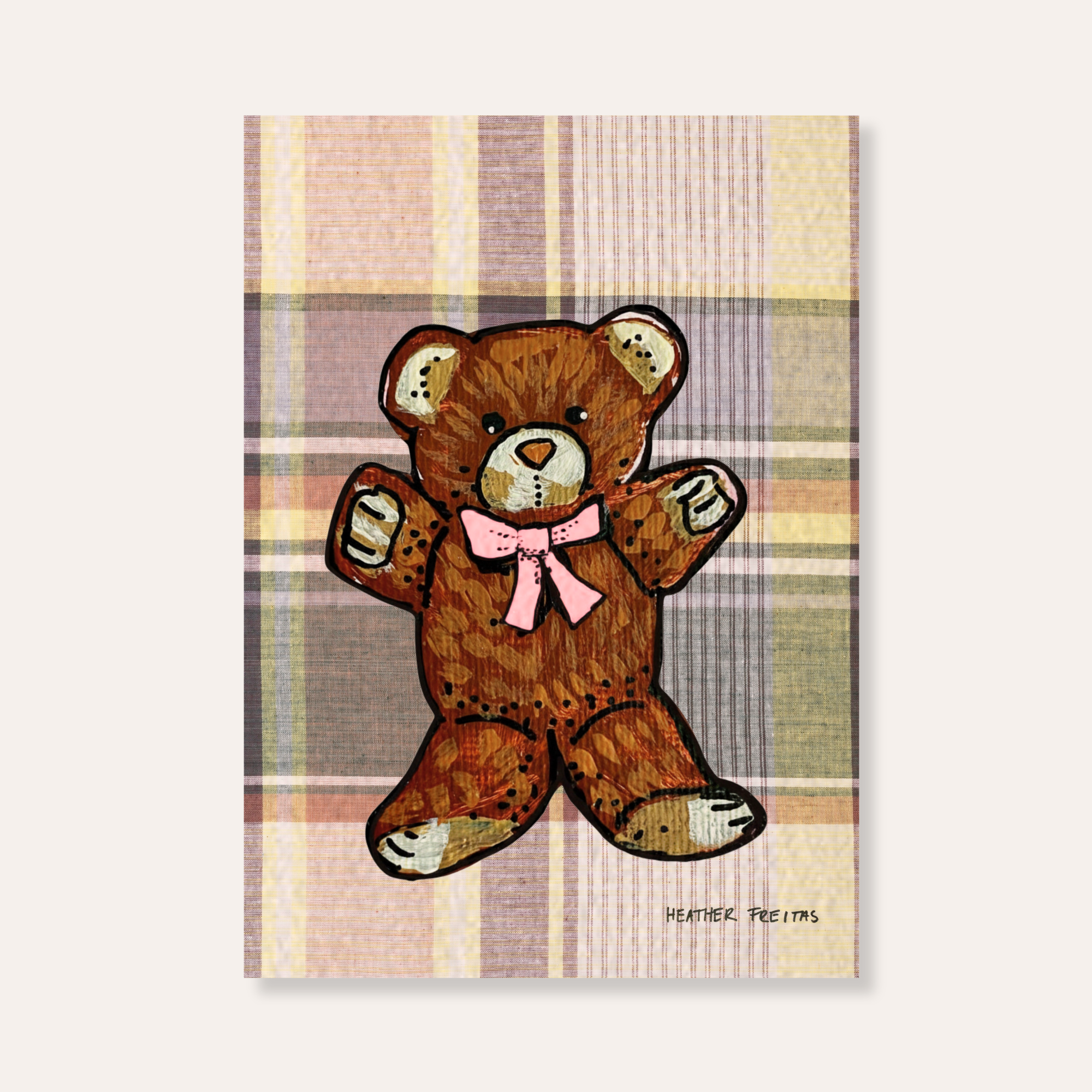 Teddy Bear With Pink Bow Mini Fine Art Print