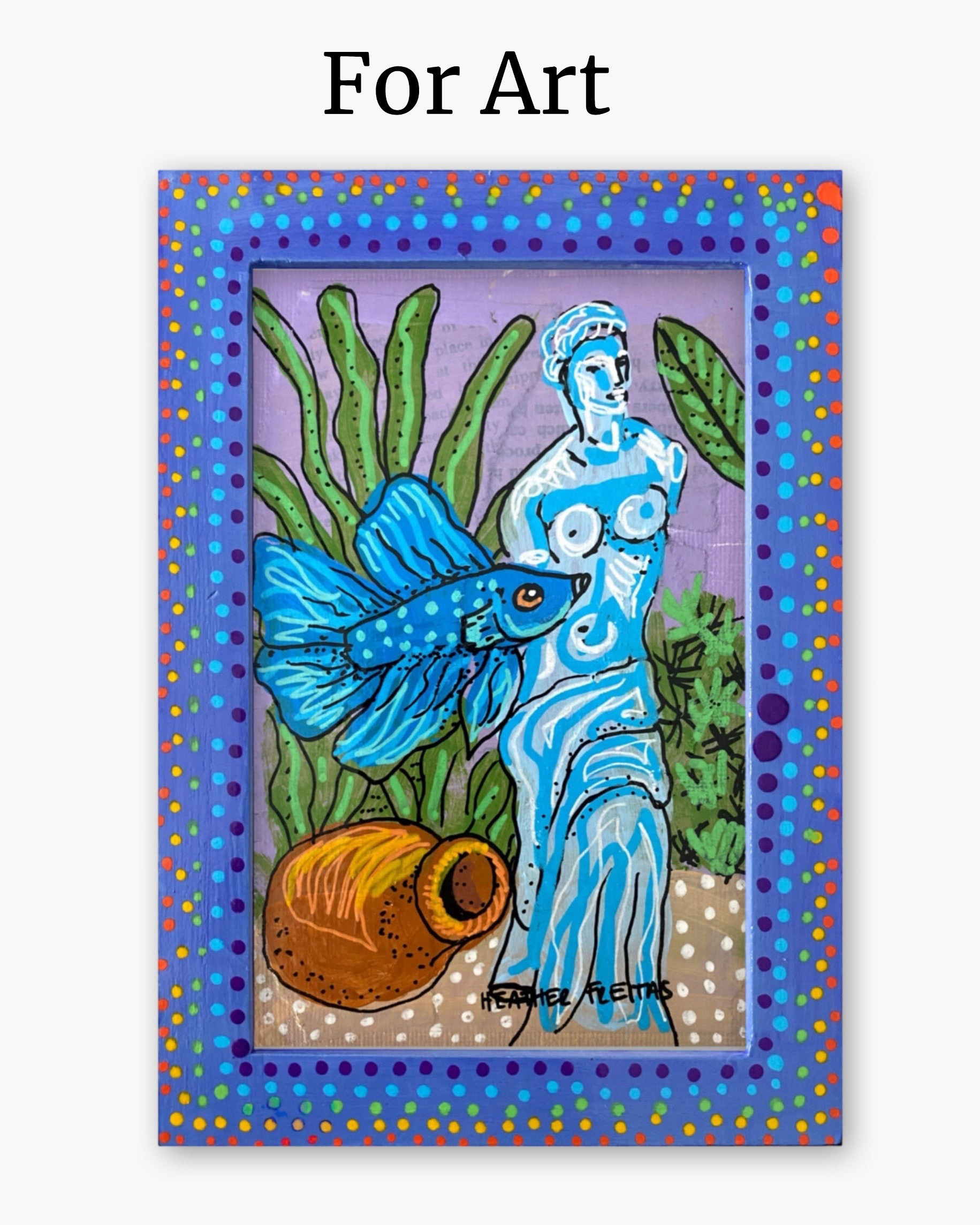 Blue Party Polka Dot ( lHand Painted Frame 4x6 inch )