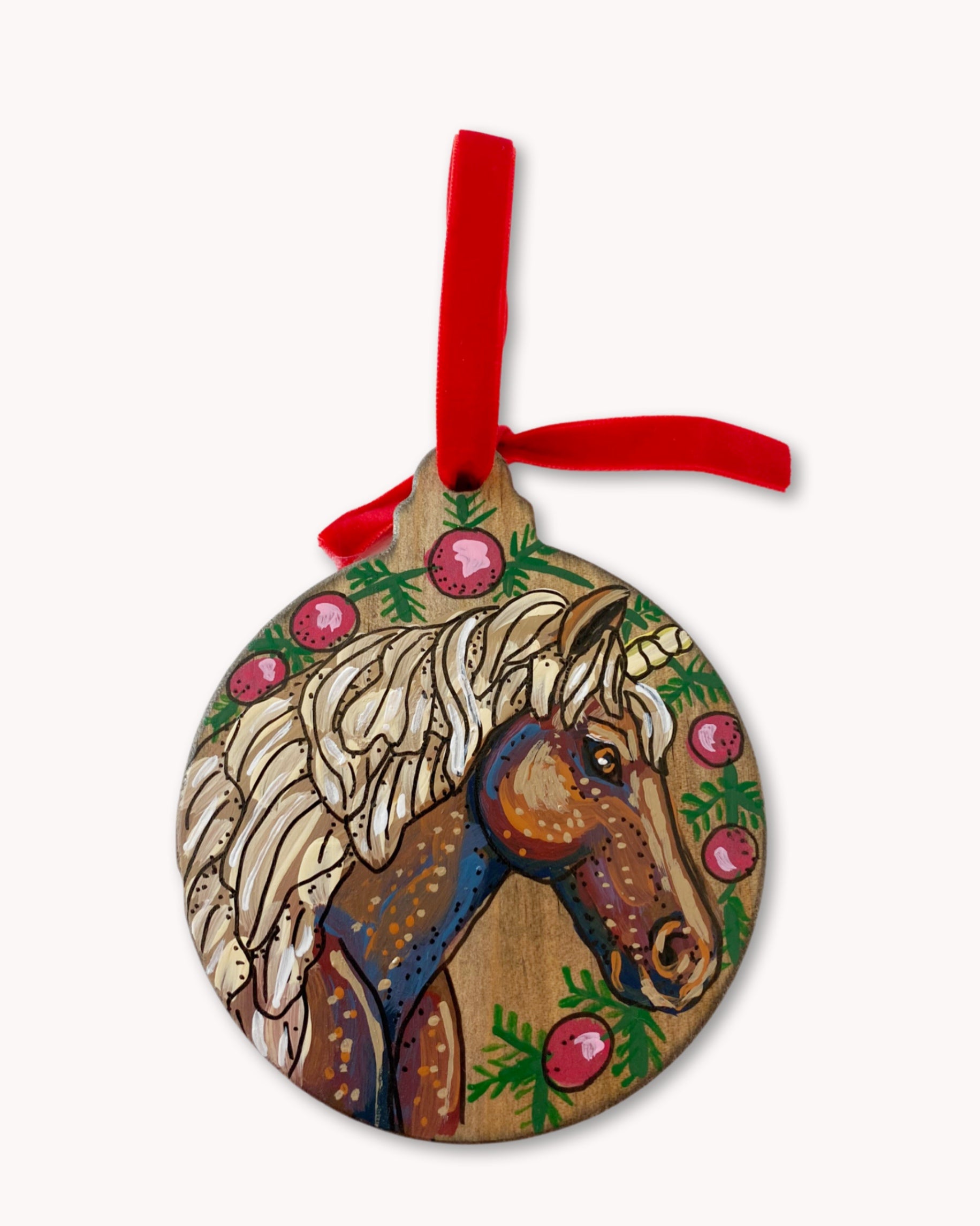 Unicorn & Wreath Hand Painted Ornament