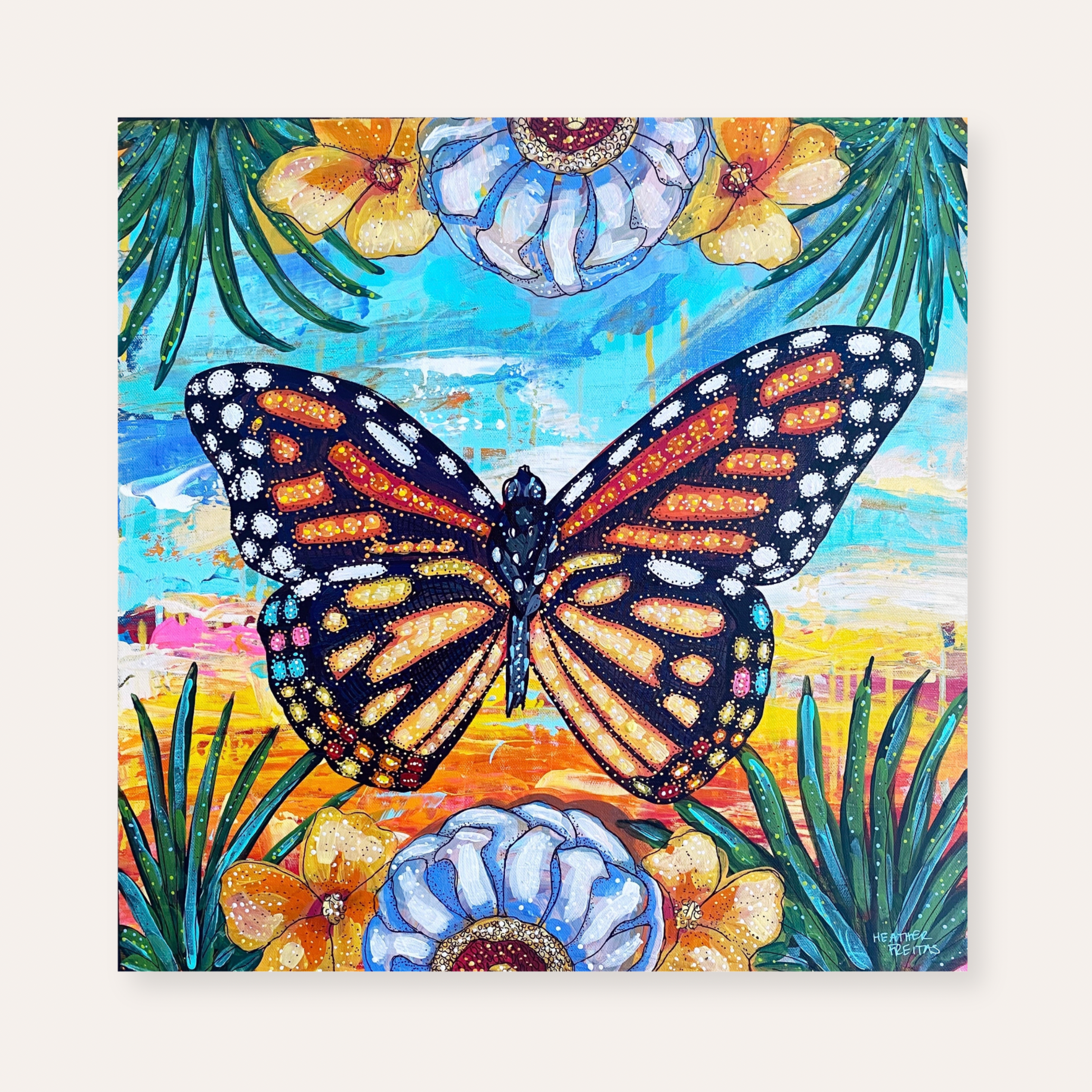 Tropical Monarch Bloom Butterfly ( Original Painting )