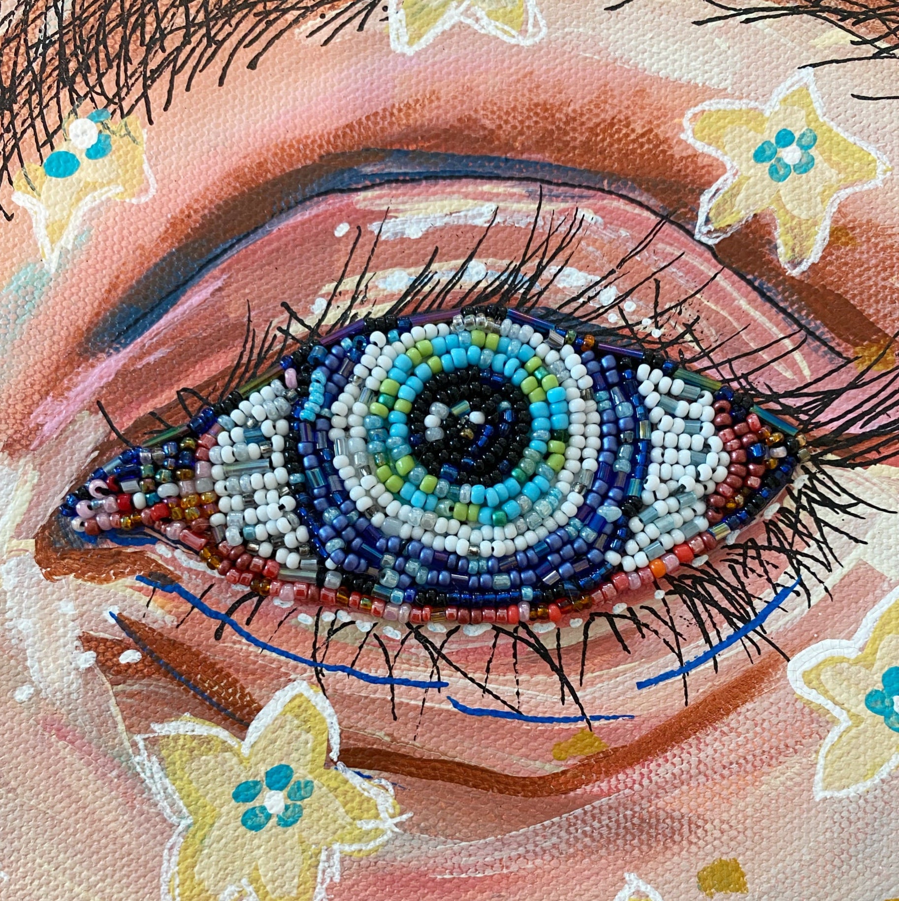 Armageddon Eyes ( original painting / beaded artwork )