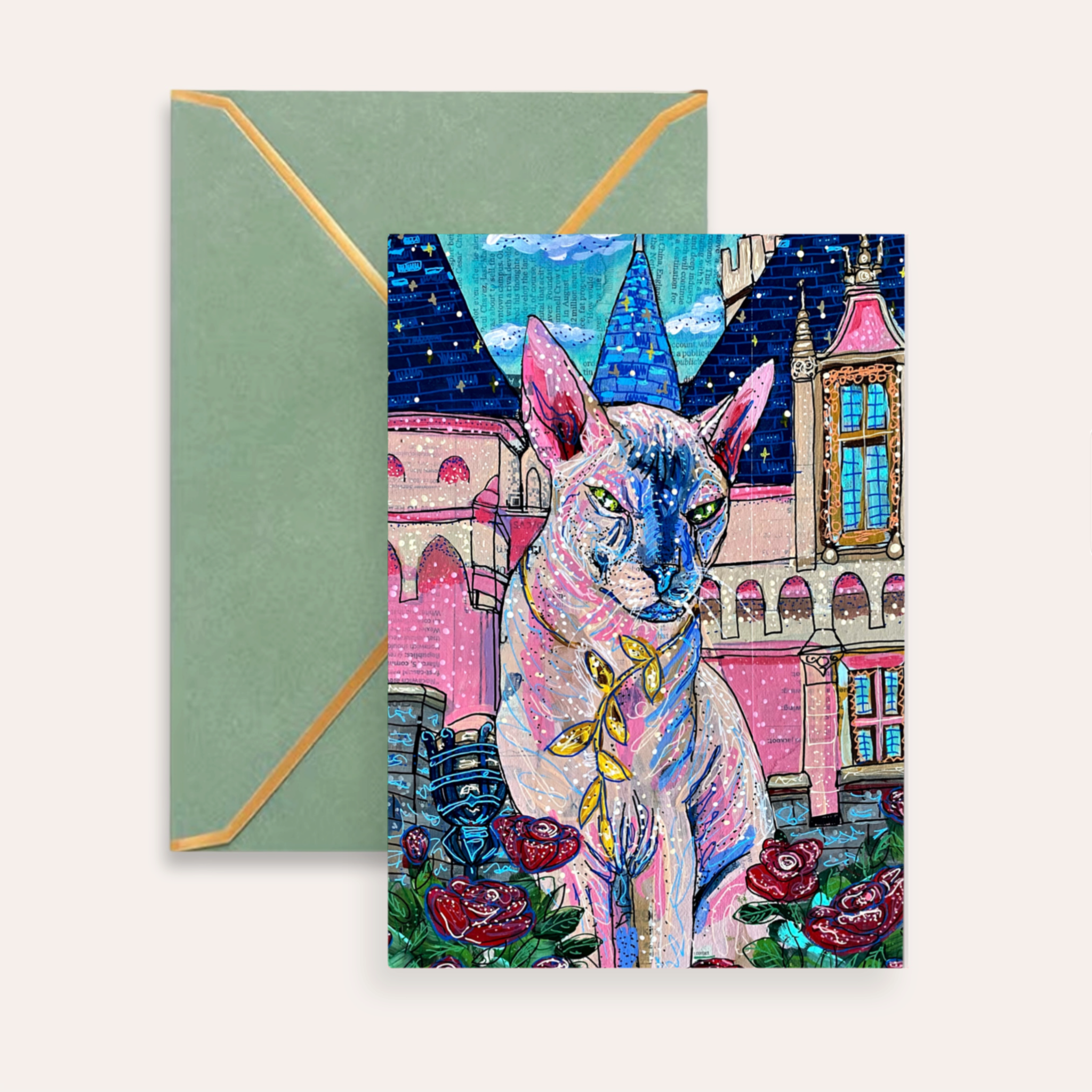 Minx Castle Cat Fine Art Greeting Card