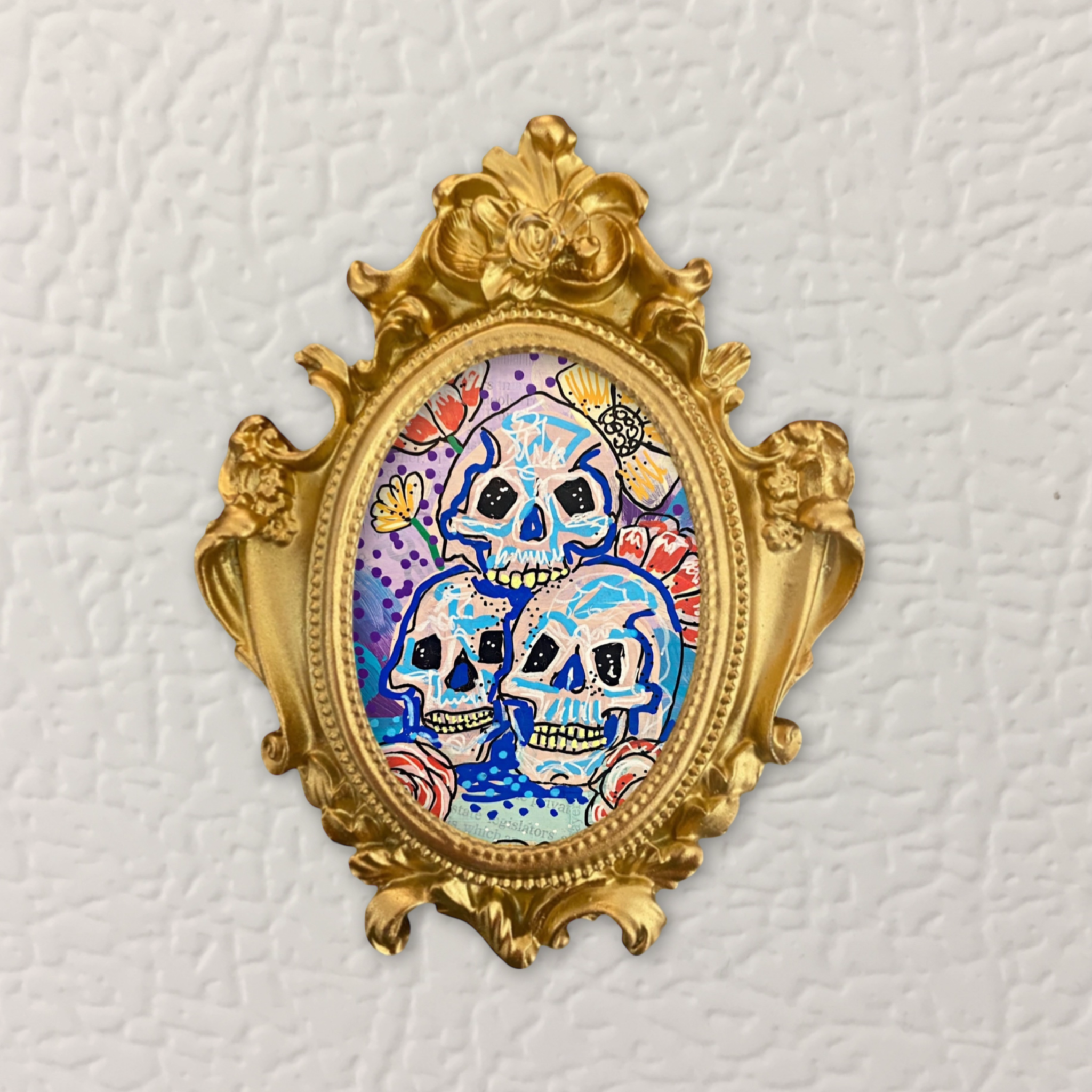 3 Skulls Framed Small Magnet