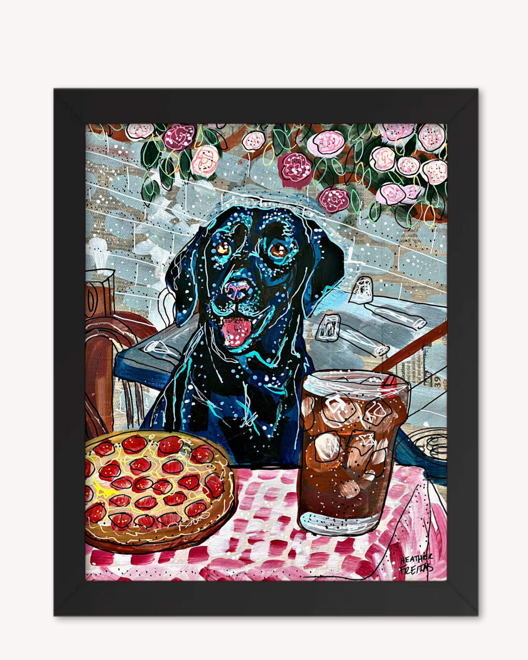 Black Labrador At Pizza Restaurant Print