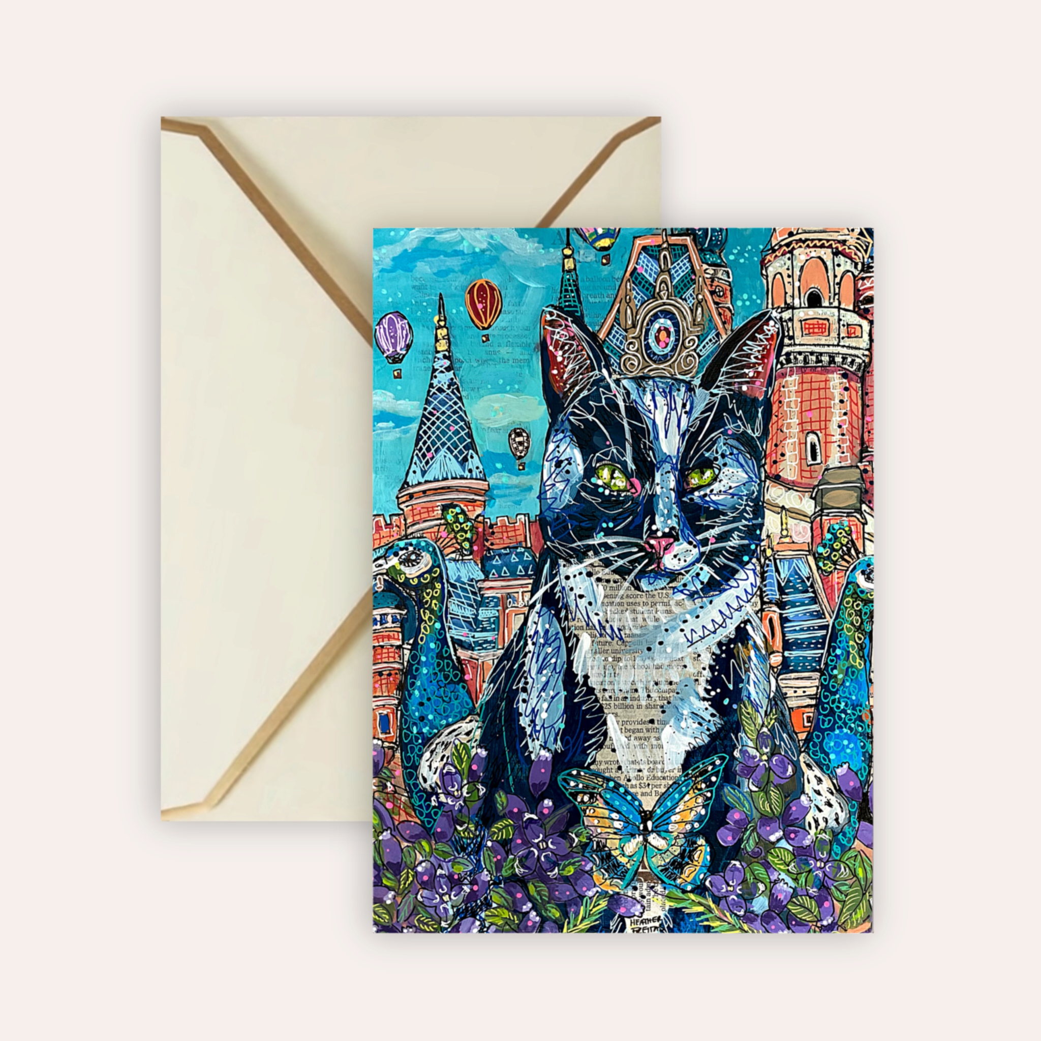 Sky Castle Cat Fine Art Greeting Card