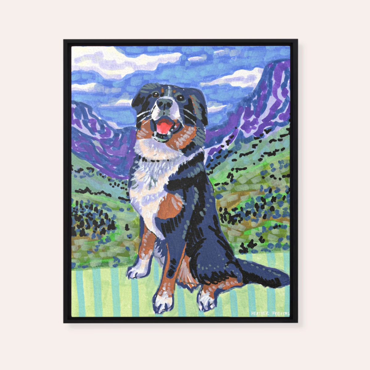Bernese Mountain Dog Framed Fine Art Canvas Print