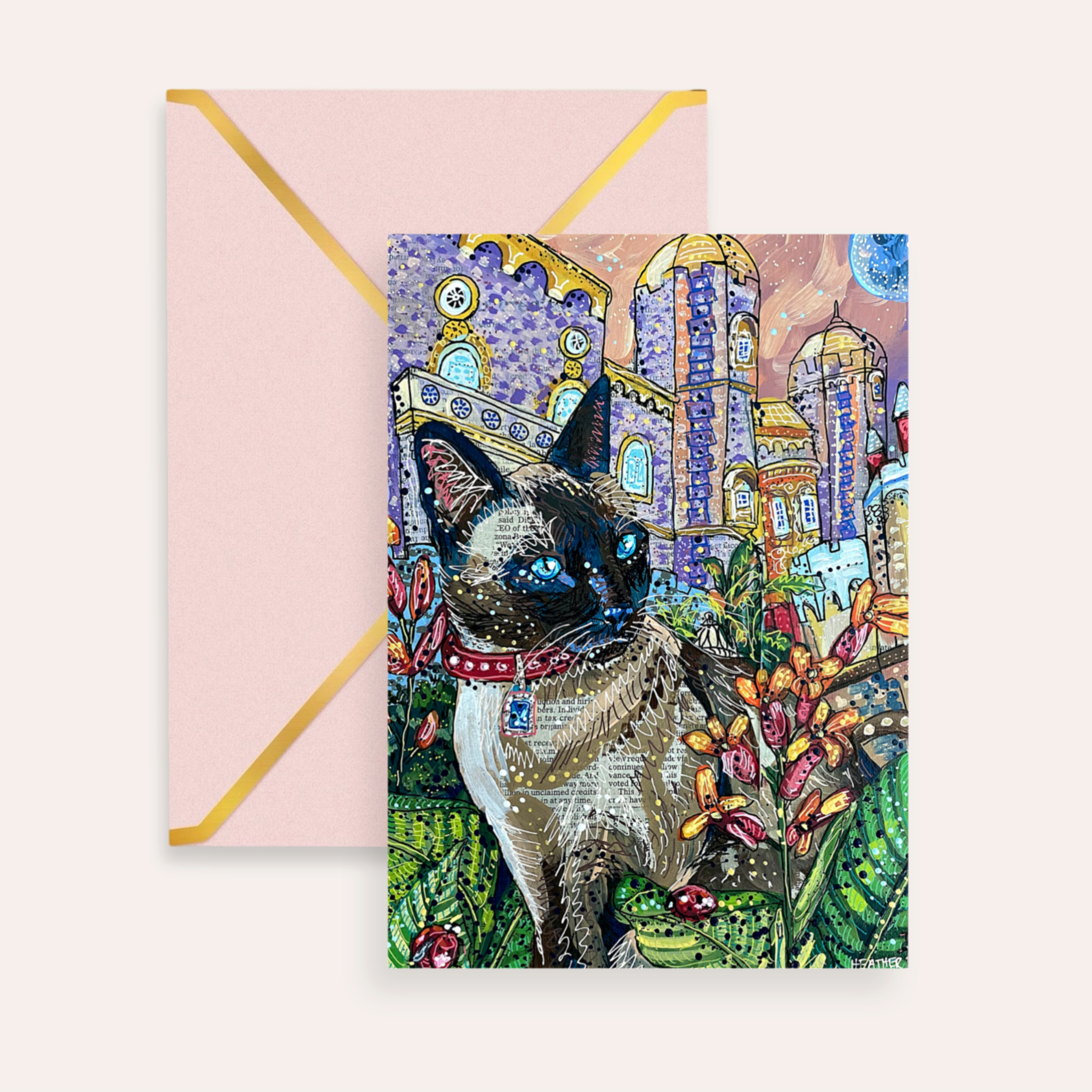 Moon Castle Cat Fine Art Greeting Card