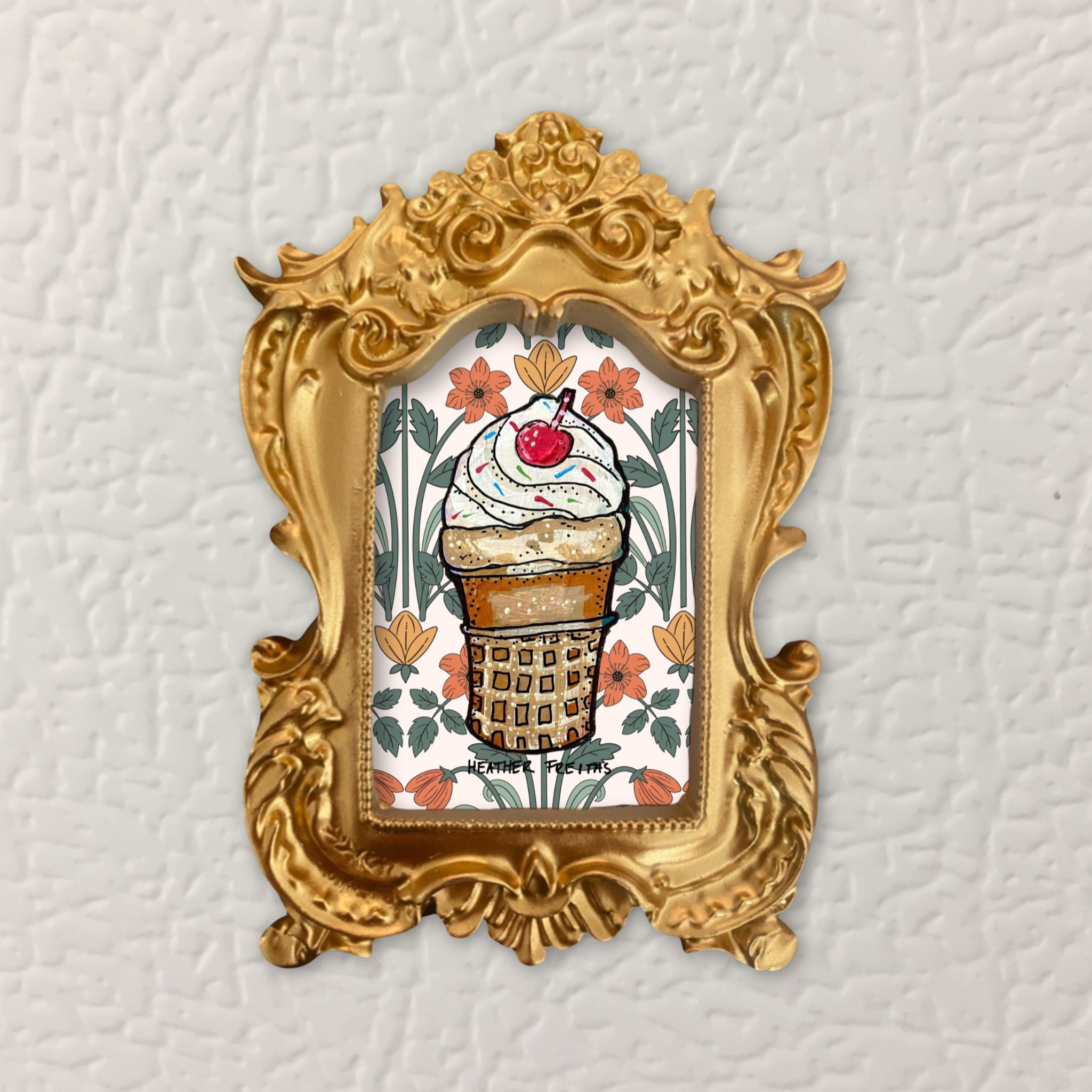 Vanilla Ice Cream Cone Framed Small Magnet