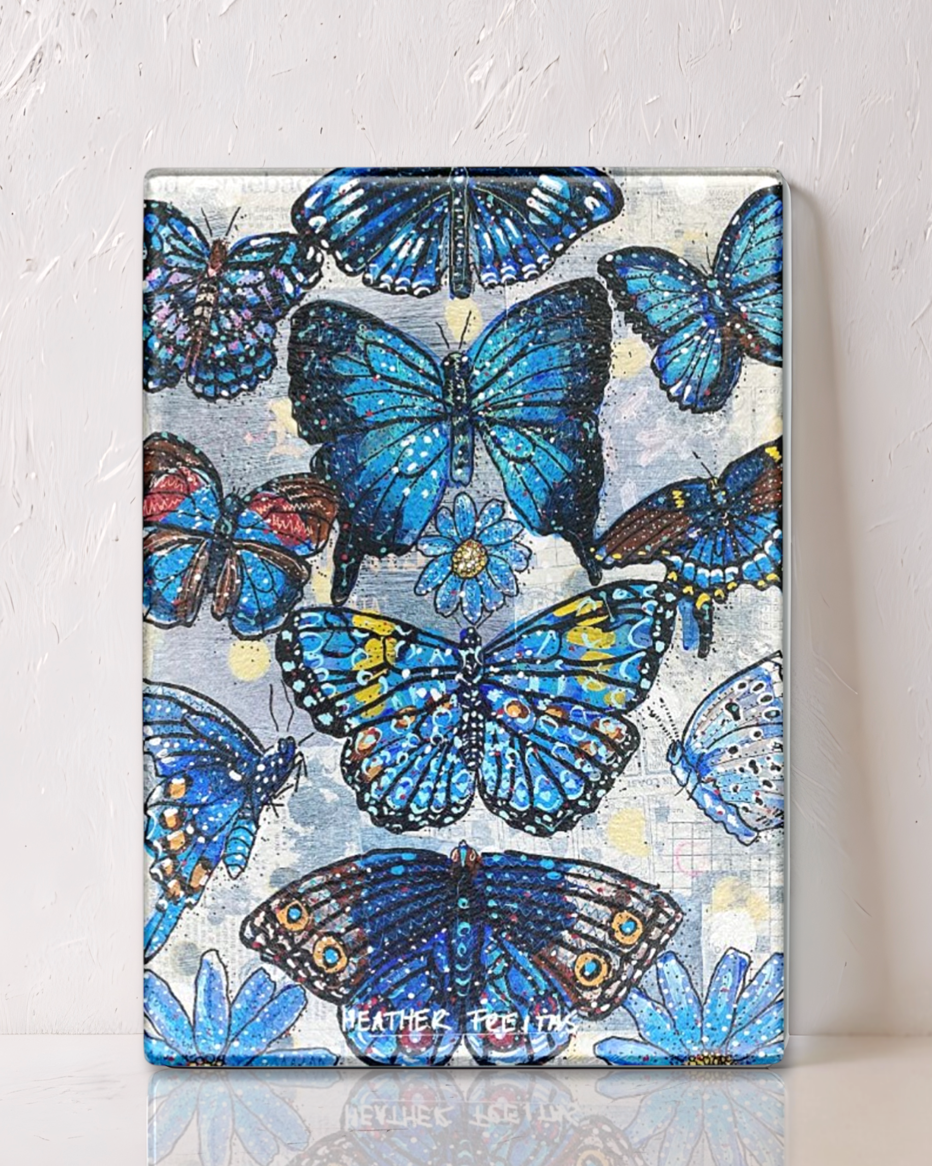 Specimen Blue Butterflies Glass Cutting Board Trivet