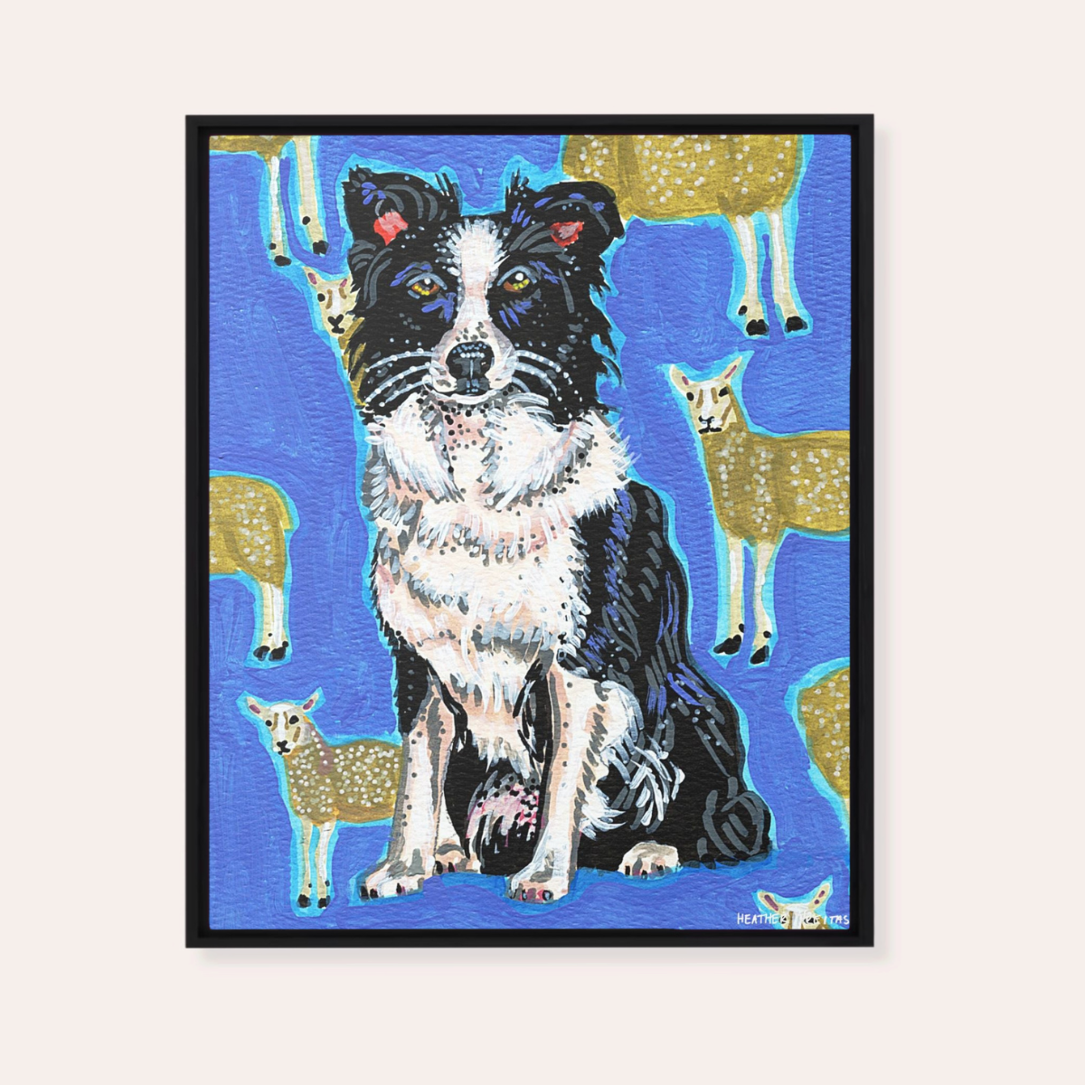 Boarder Collie Framed Fine Art Canvas Print