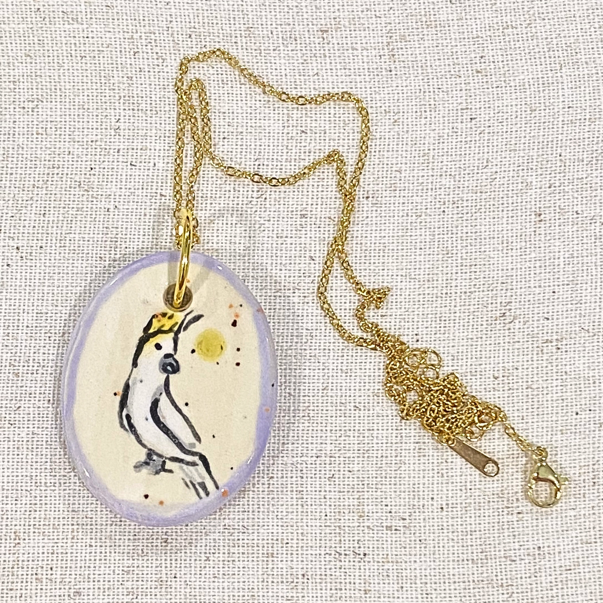 Cockatoo Hand Painted Ceramic Necklace