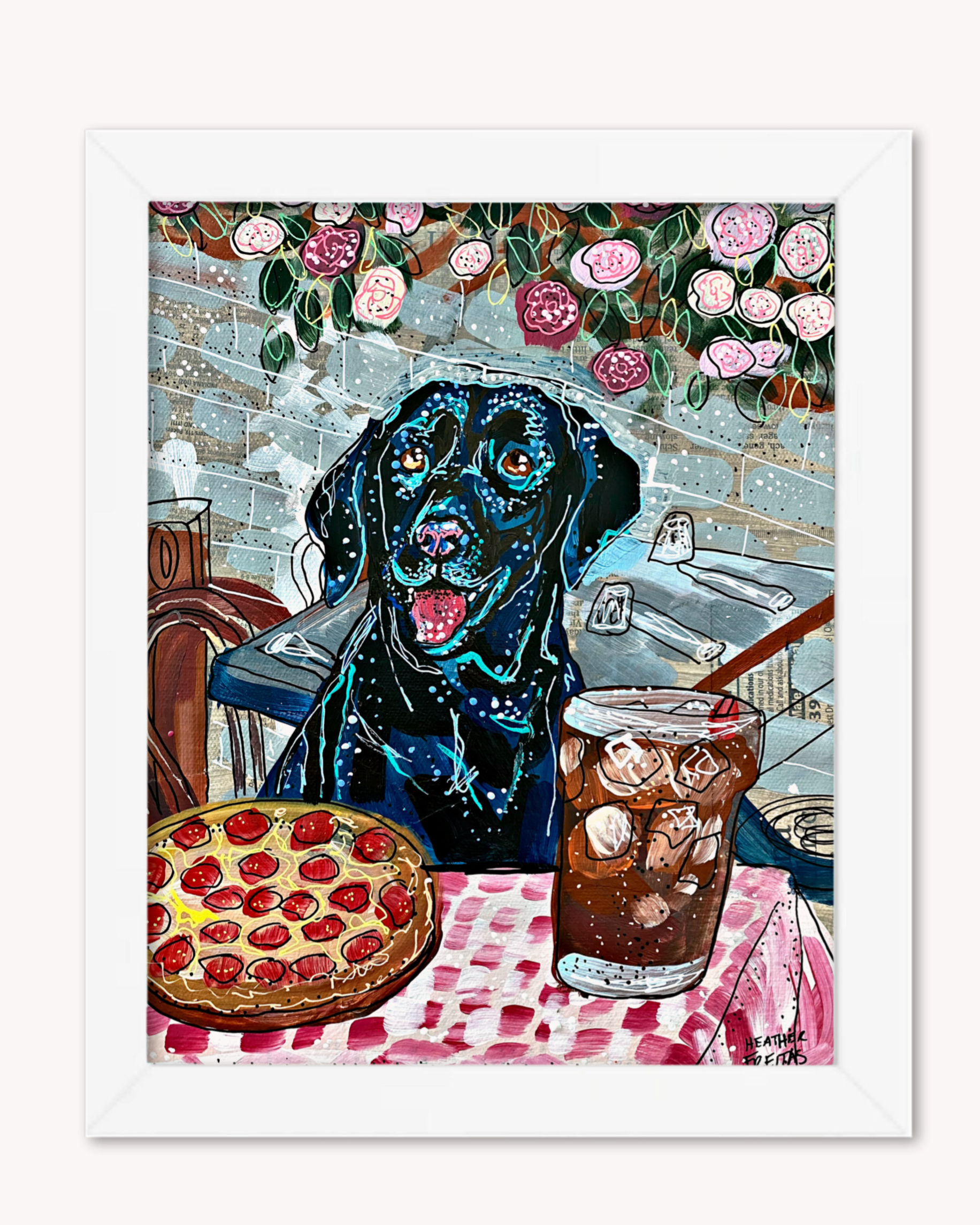 Black Labrador At Pizza Restaurant Print