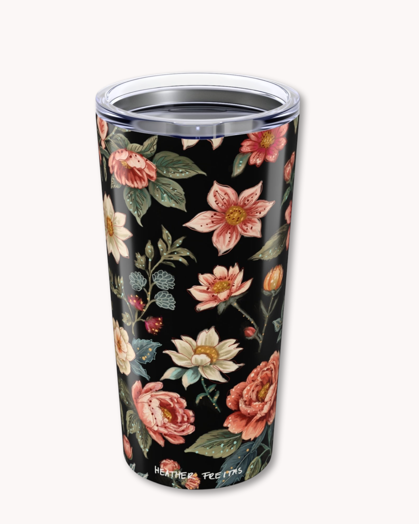 Black Vintage Flowers 20oz Tumbler