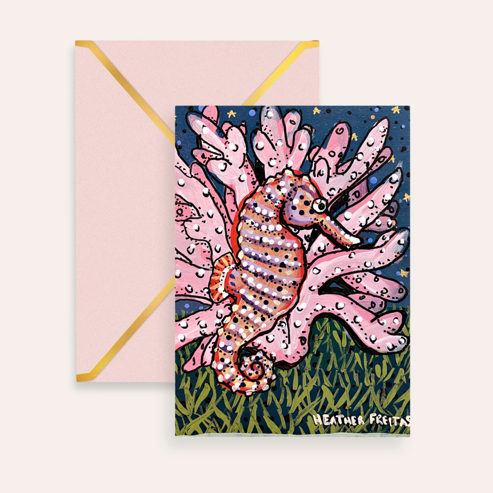 Starry Night Seahorse Fine Art Greeting Card