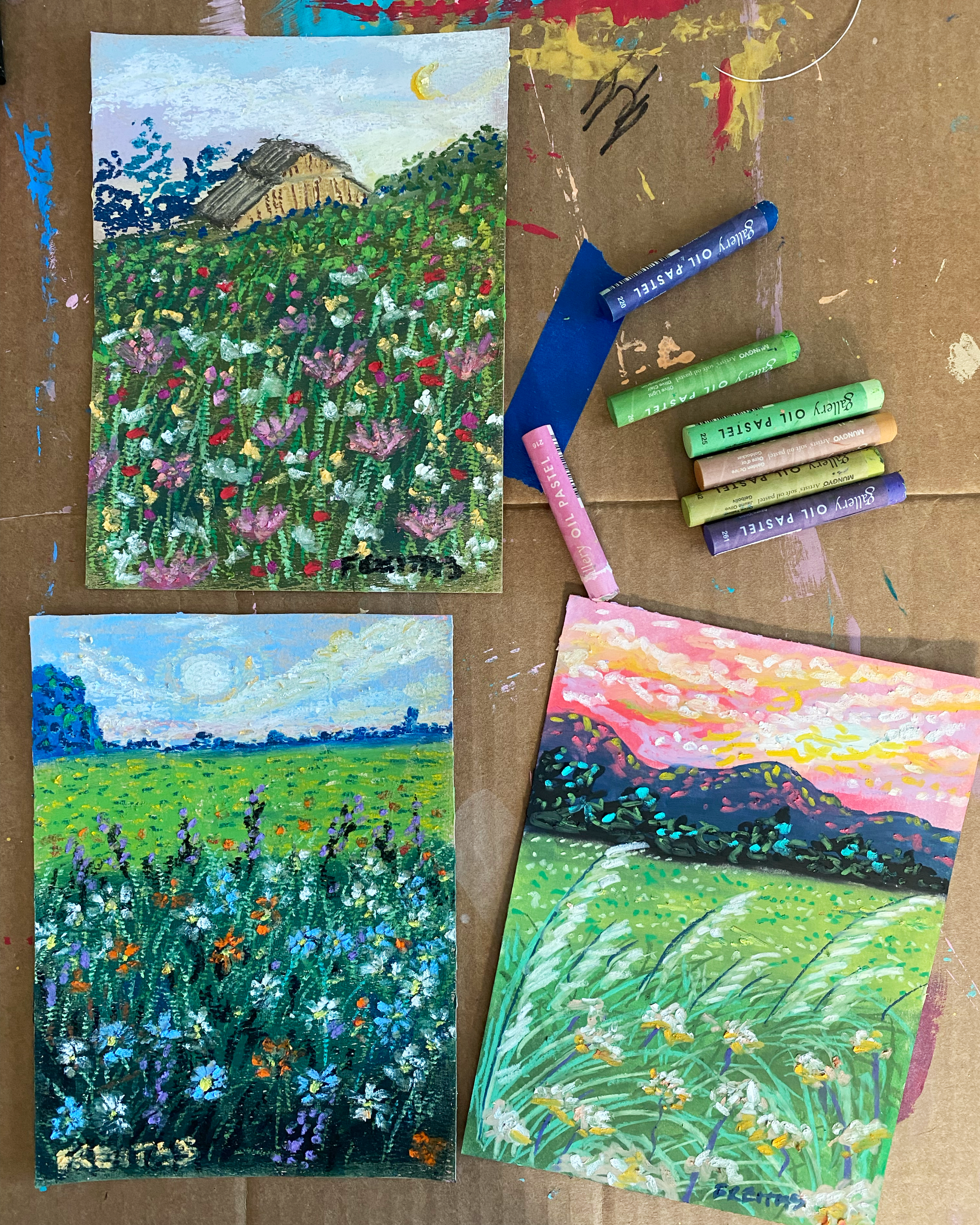 Pampas Grass & Milkweed ( Framed Original Oil Pastel Art )