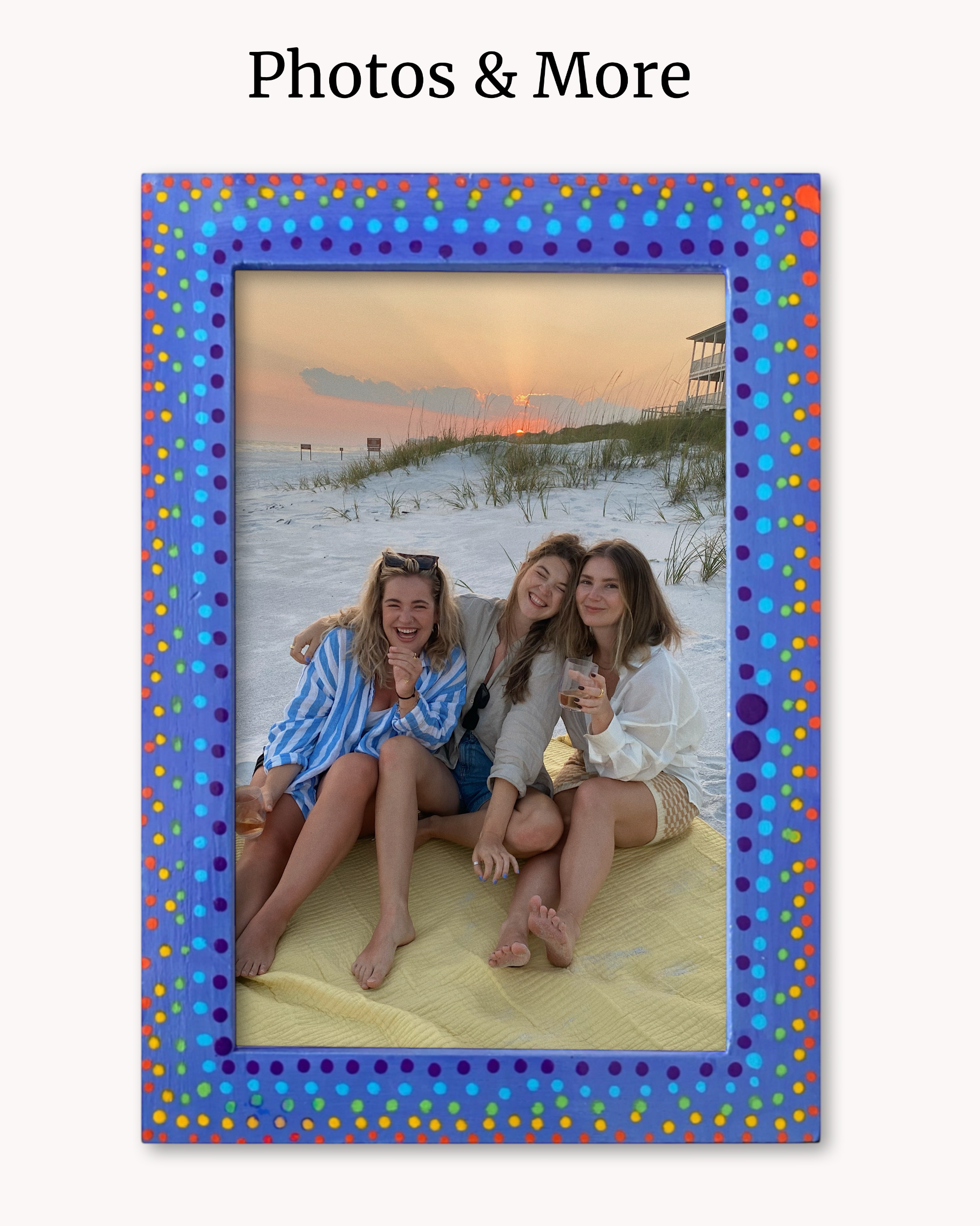 Blue Party Polka Dot ( lHand Painted Frame 4x6 inch )