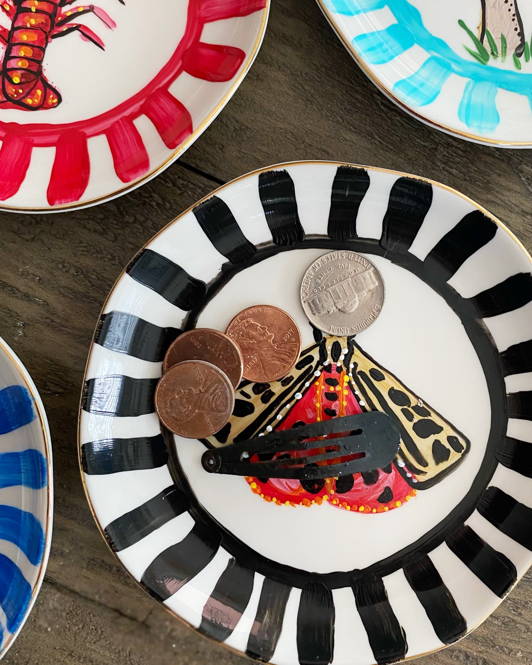 Mushrooms Hand Painted 4.5 in Trinket Tray