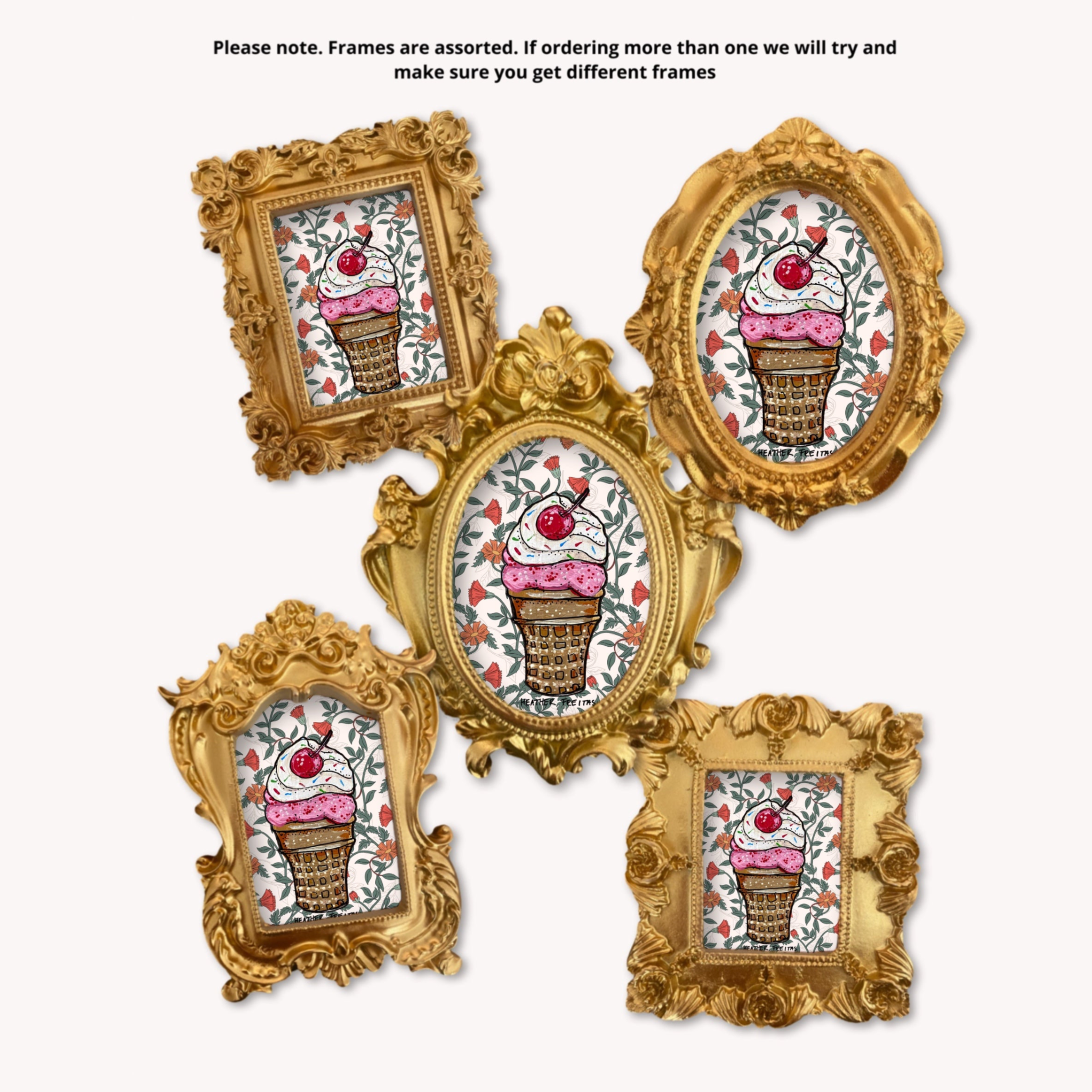 Strawberry Ice Cream Cone Framed Small Magnet