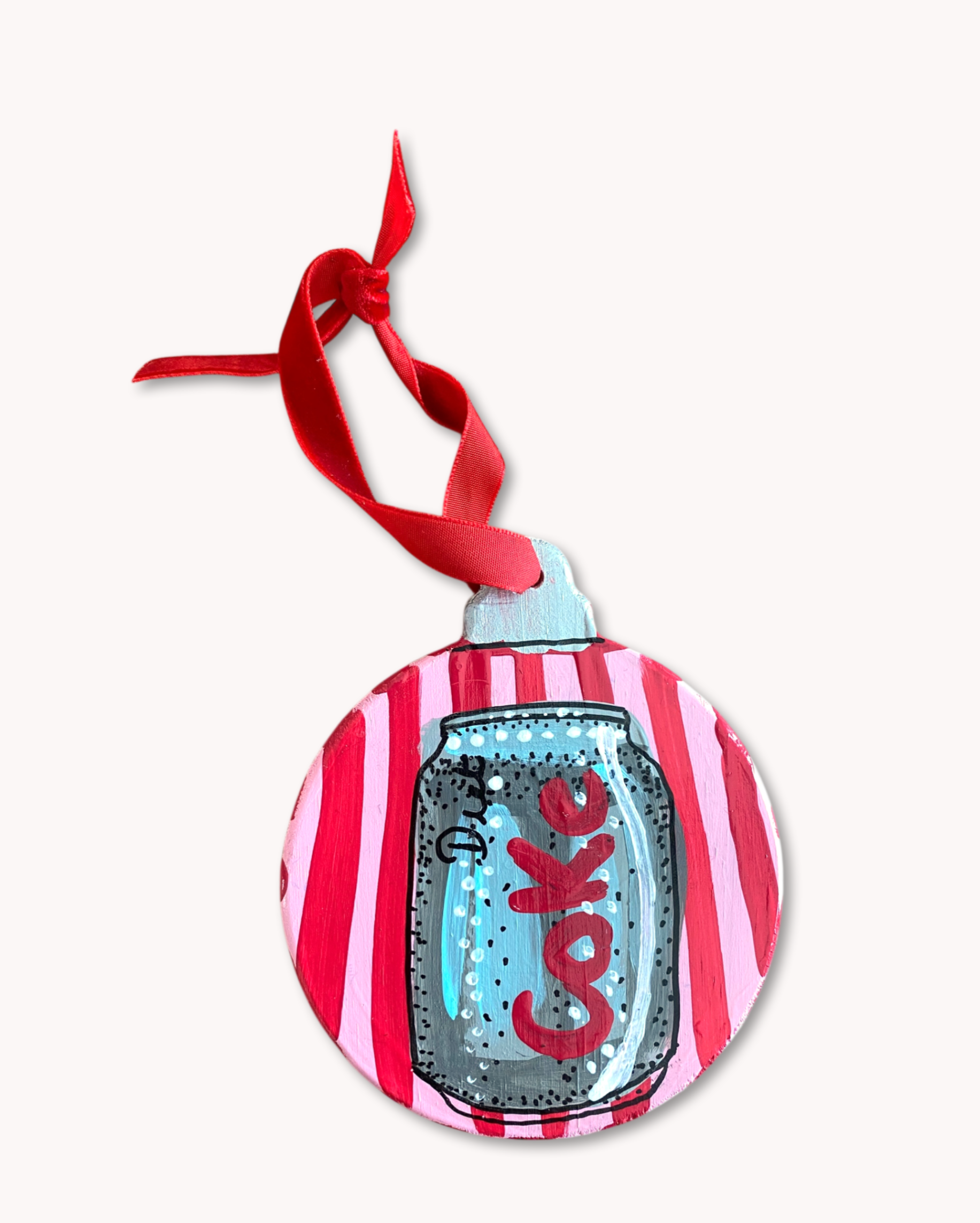 Pink Stripe Diet Soda Hand Painted Ornament