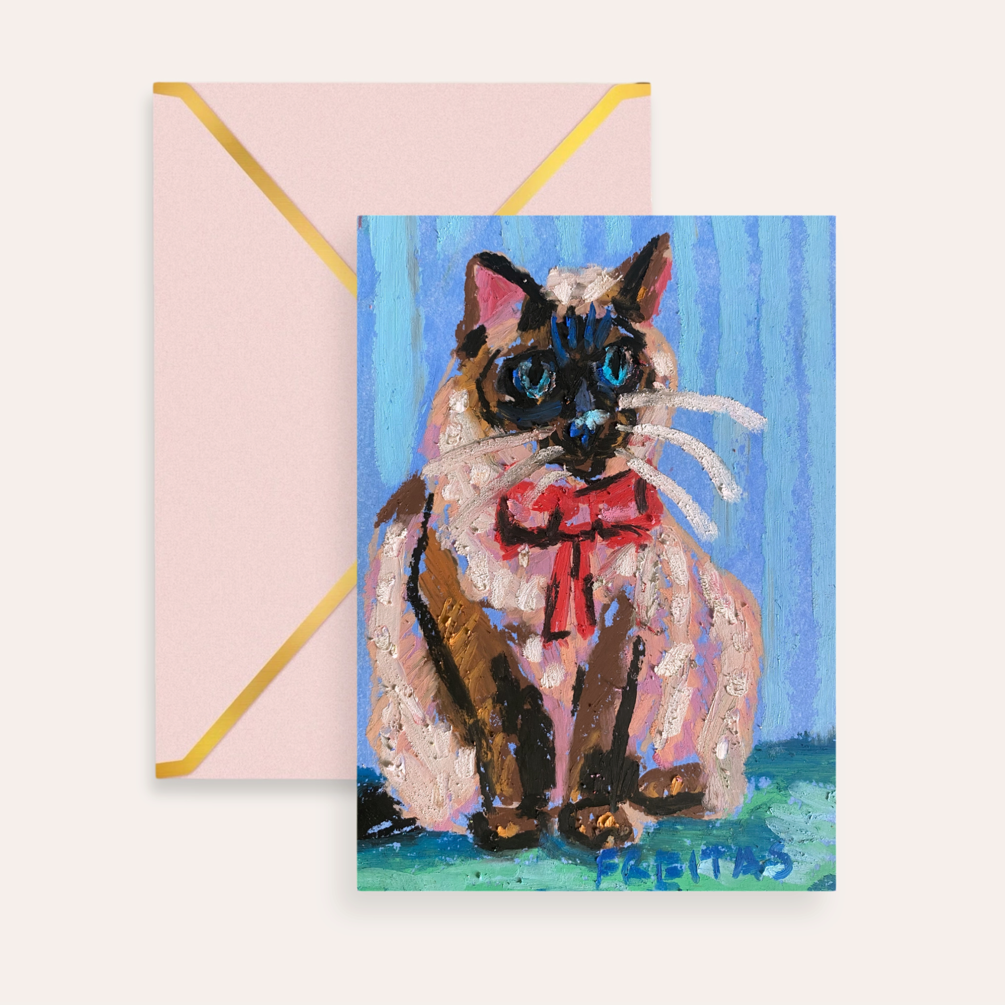 Seal Point Cat With Bow Fine Art Greeting Card