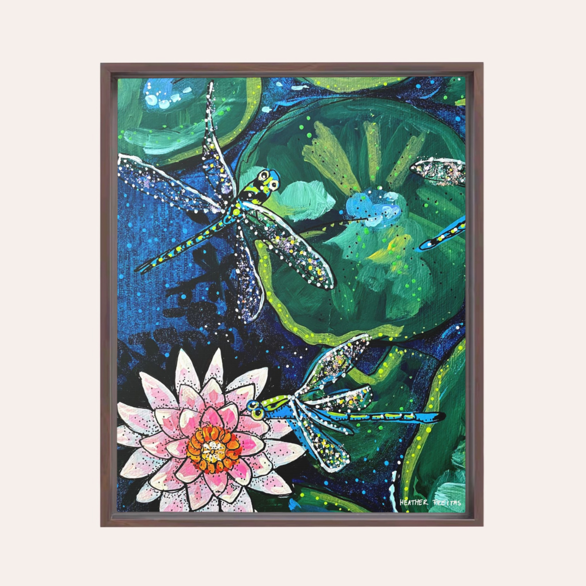 Dragonfly Lily Framed Fine Art Canvas Print