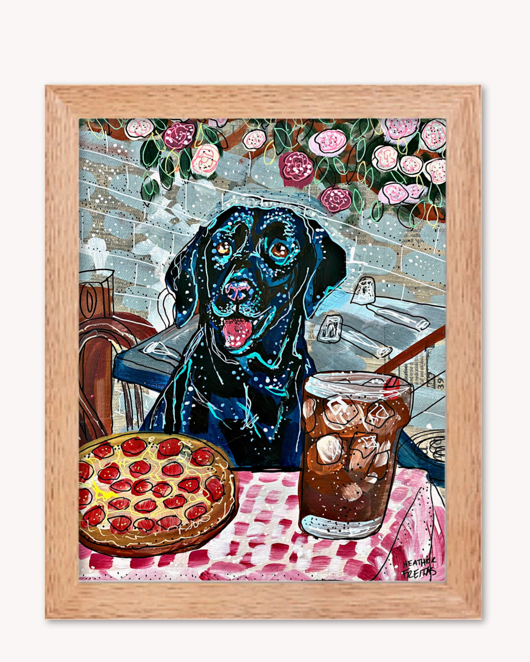 Black Labrador At Pizza Restaurant Print
