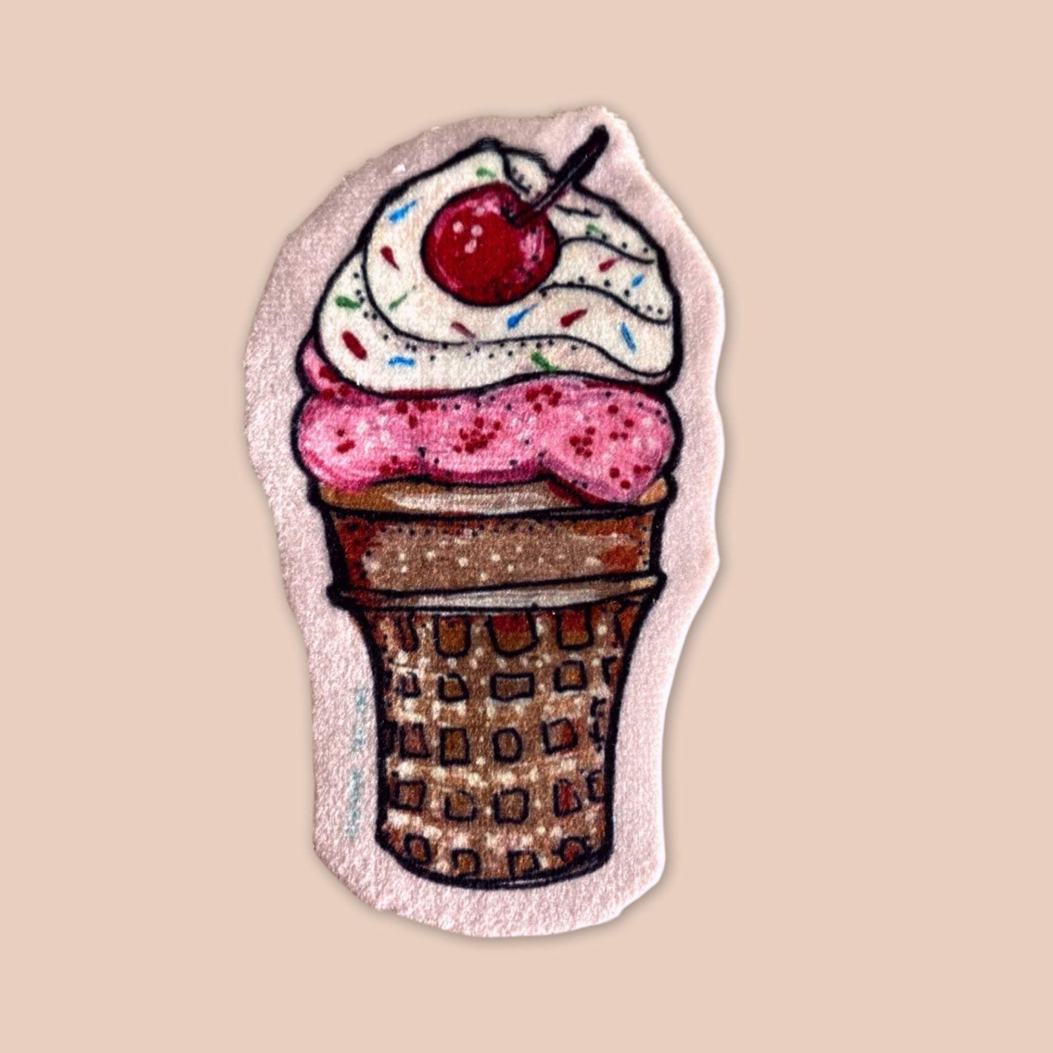 Strawberry Ice Cream Cone - Sew On Velveteen Patch