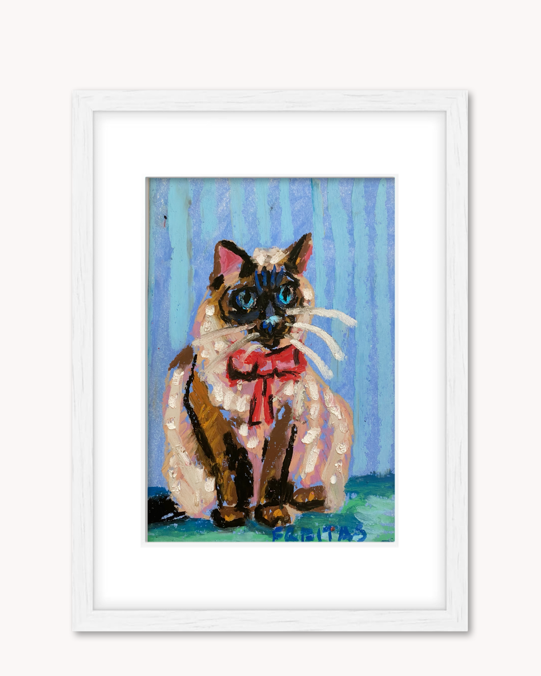 Seal Point Cat ( Framed Original Oil Pastel Art )