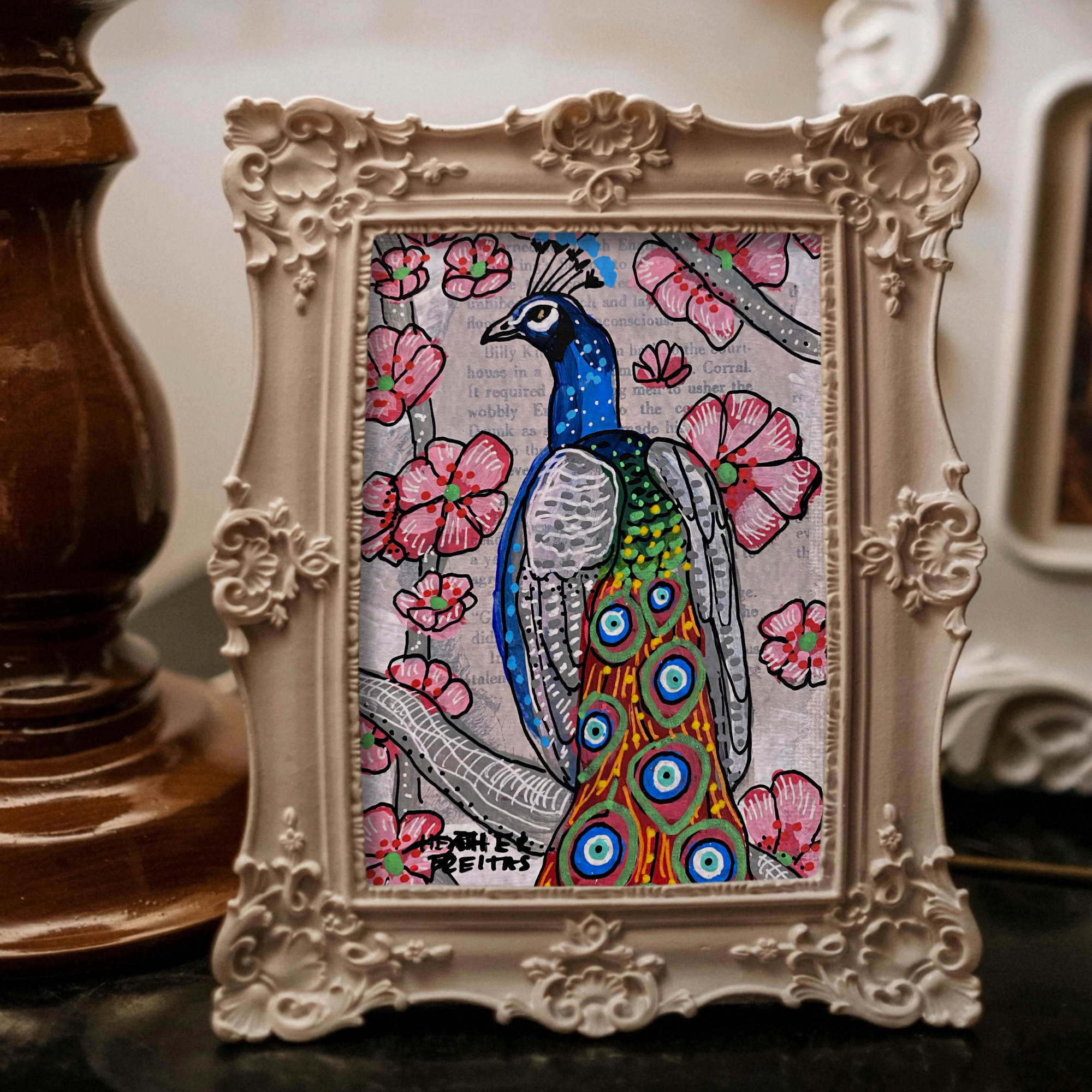 Cherry Blossom Peacock Mini Fine Art Print