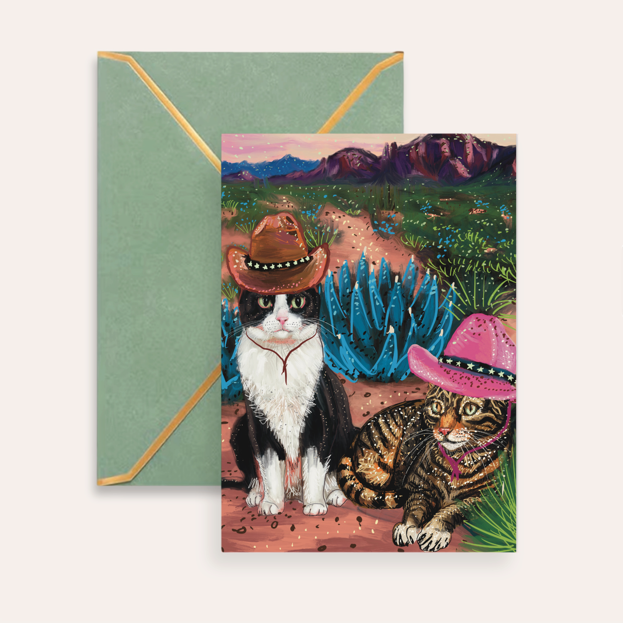 Cowboy Cats Fine Art Greeting Card