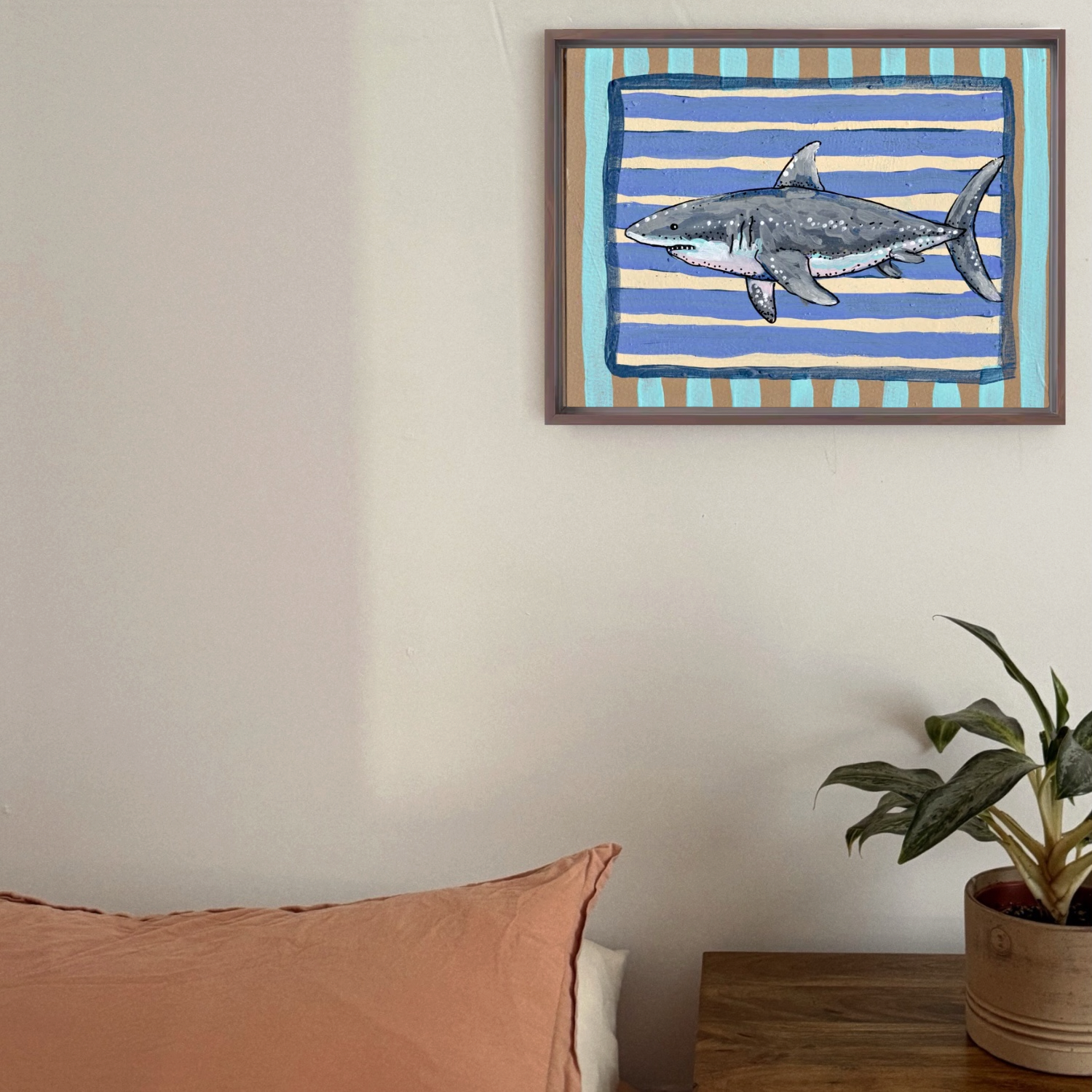 Great White Shark Framed Fine Art Canvas Print